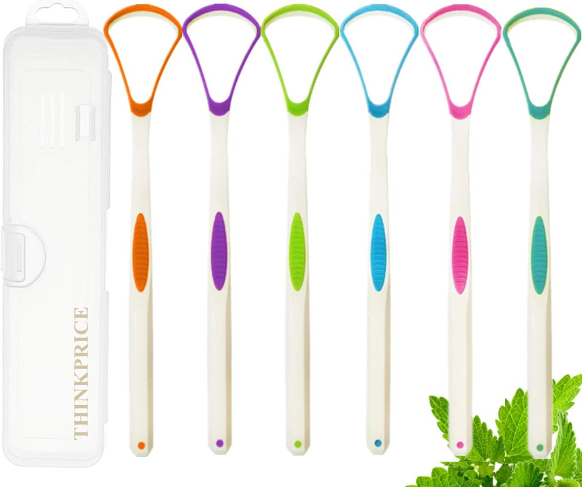 Tongue Scraper Cleaner 4 Pack Tongue Bacteria Inhibiting Scrapers with Travel Handy Case for Healthy Oral Care, Easy to Use Antimicrobial Sweeper, Help Fight Bad Breath (4Pack)