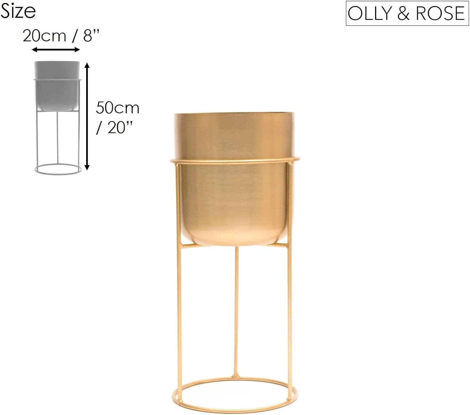 Olly & Rose Matt Metal Plant Pot with Gold Plant Stand - Tall 50Cm Large Plant Pot Indoors with Stand - Large Decorative Planter image number 1