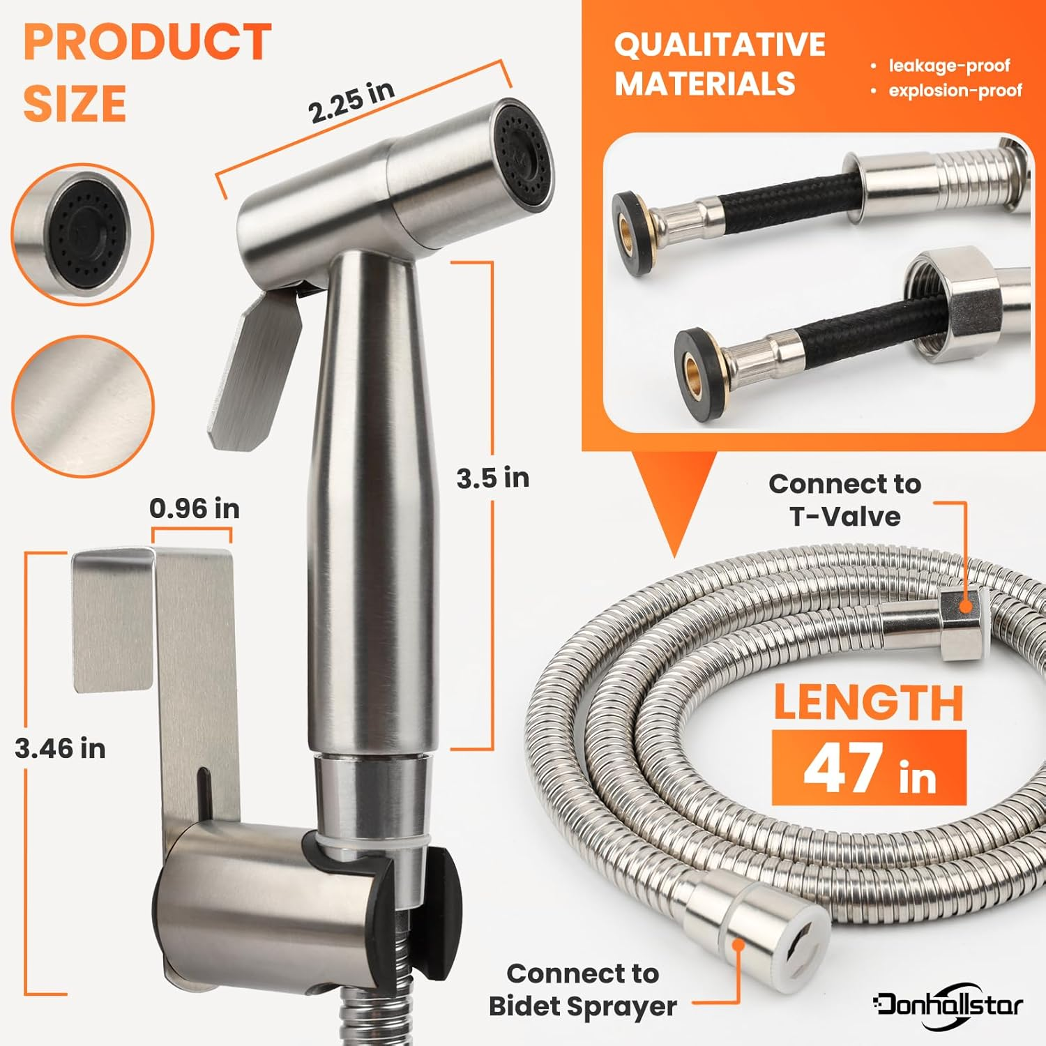 Toilet Spray Gun Handheld Bidet Sprayer,For Water Pressure Jet Spray Muslim Shower for Feminine Washstainless Steel Muslim Shower Toilet Bidet Cloth Diaper Sprayer Set 3-Year Quality Assurance image number 1