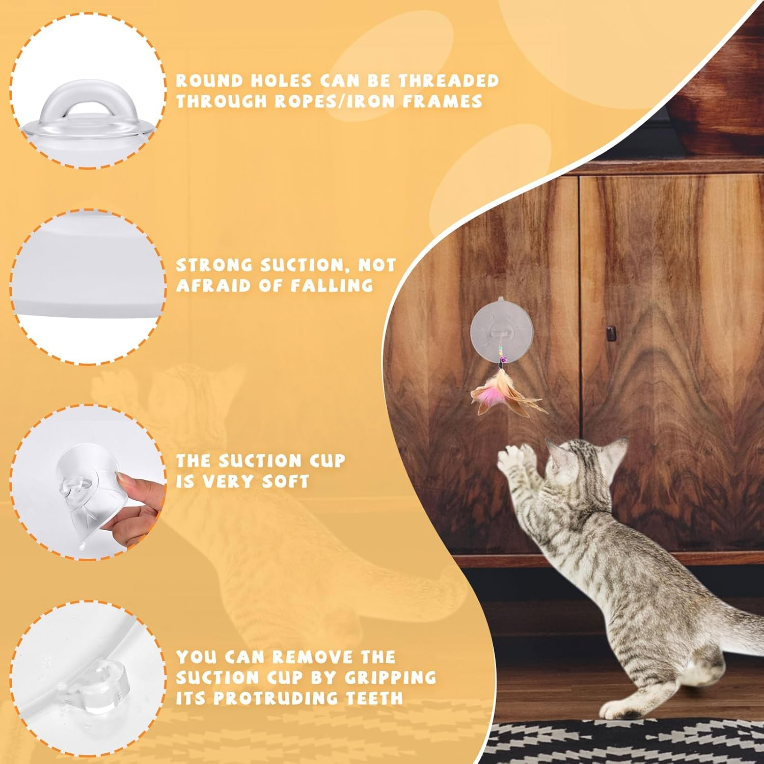 4 Piece Cat Window Perch - Suction Cup Powerful Cat Bed Seat Replacement - Clear PVC Sucker Pads - Window Hammock Seat