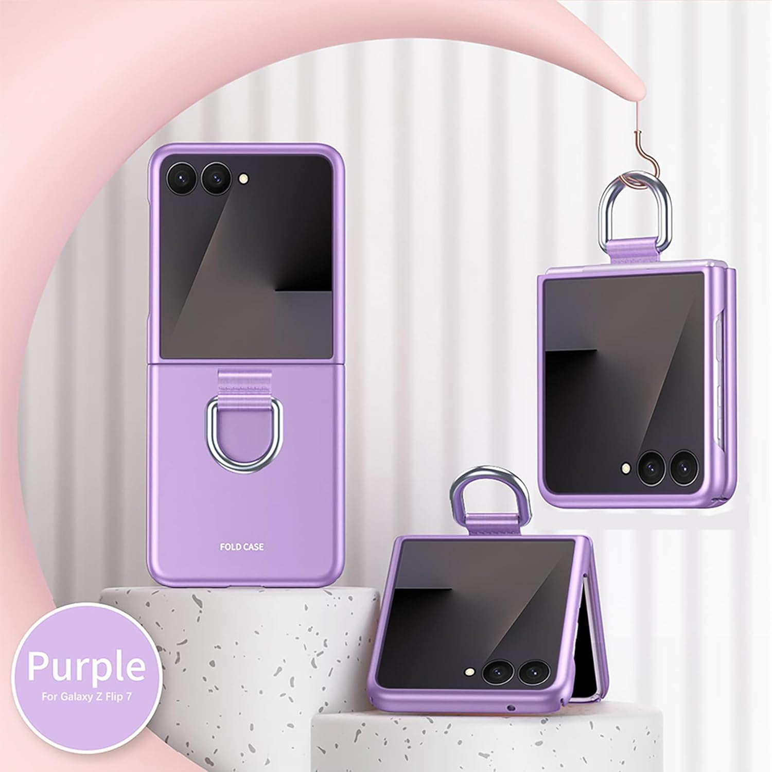 ILING Case for Samsung Galaxy Z Flip 7 5G (Z Flip7 5G) Cover, PC Shockproof Cover, Compatible with Samsung Galaxy Z Flip 7 5G (Z Flip7 5G) Ultra-Thin Matte Phone Case with Ring (Purple)