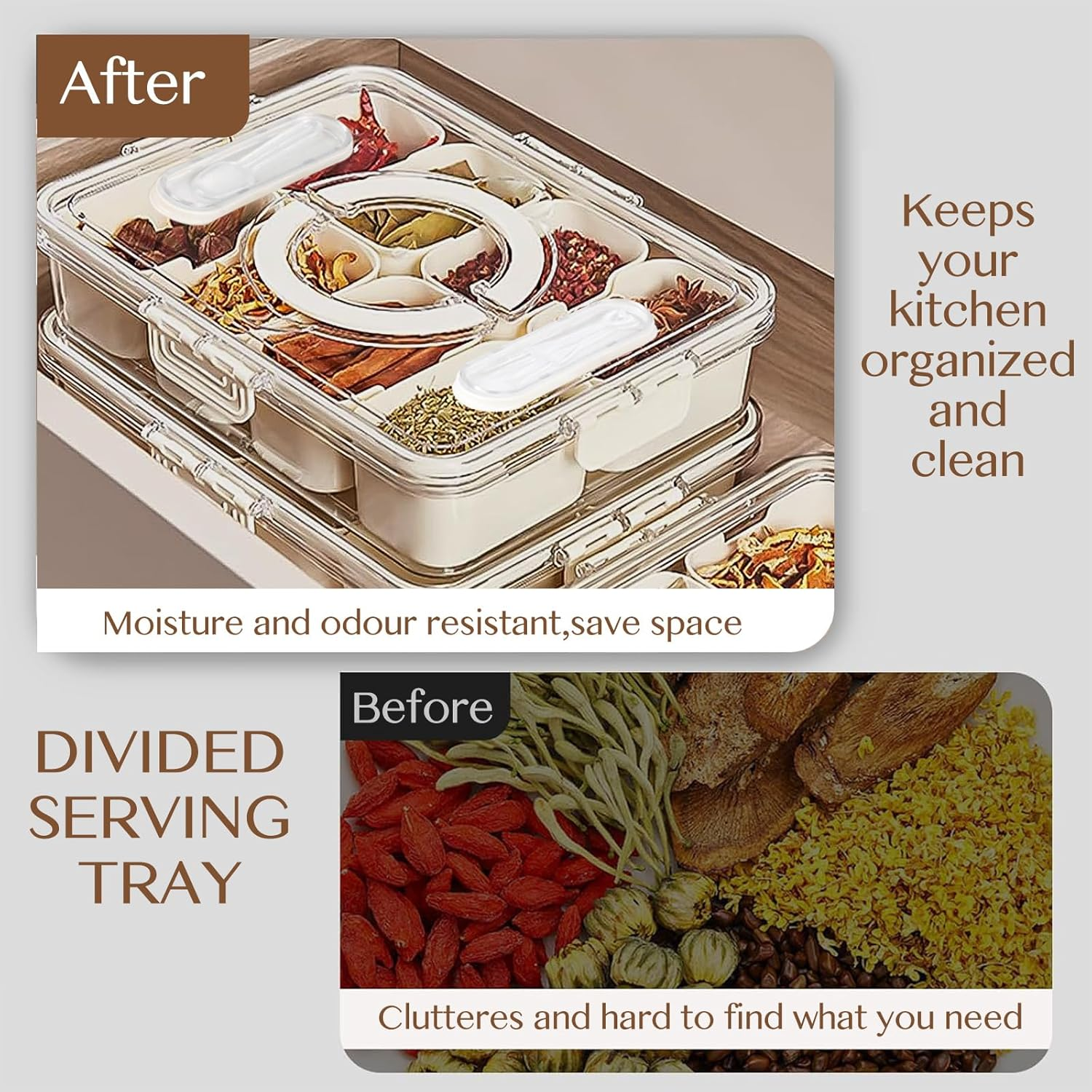 Divided Serving Tray with Lid, Handle & Cutlery Compartment,Removable Snack Platters Food Storage Container, Portable Snack Box Charcuterie Container, Clear Organizer for Candy & Snacks (2 PCS) image number 3