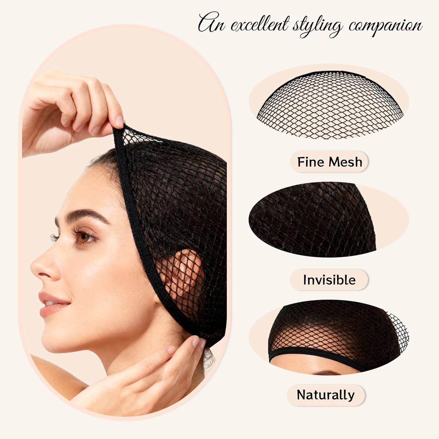 6 Pcs Fishnet Wig Cap,Elastic Mesh Net Wig Caps,Stocking Wig Caps Stretchy Nylon Wig Cap for Long Thick Hair (Black) image number 4