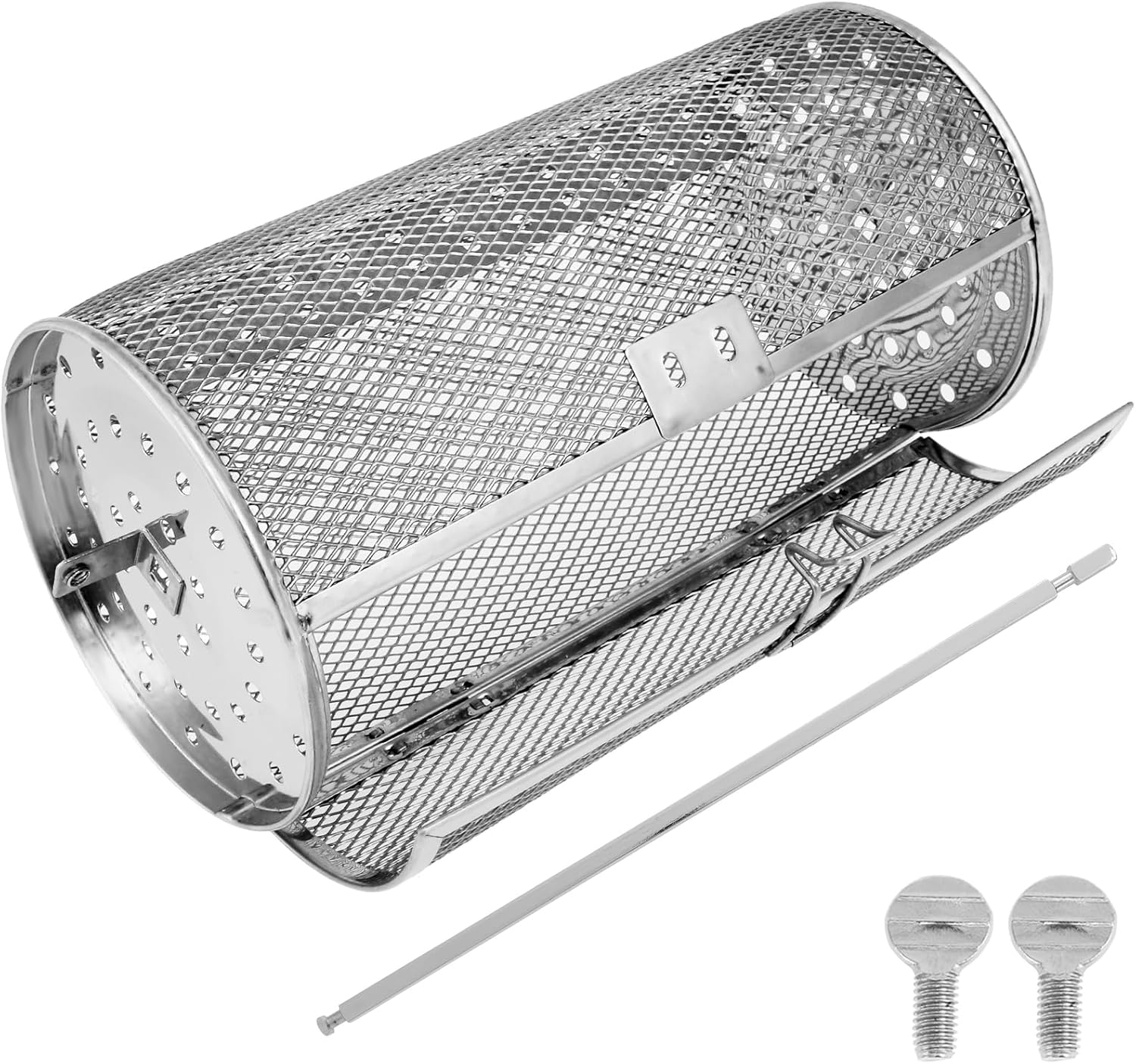 Stainless Steel Rotating Grill Basket, 360 Degree Rotation BBQ Grill Cage for Vegetable Fries Fish Shrimp, Dishwasher Safe Rolling Grilling Basket for Outdoor BBQ (Style3)