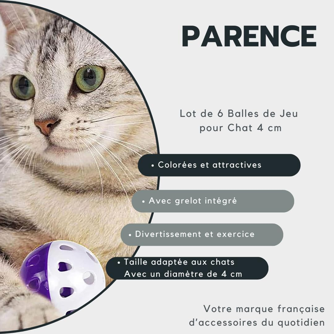 PARENCE - Set of 6 Play Balls for Cats 4 Cm - Interactive Toy with Bell - Accessories for Fun and Exercise Kittens and Adults Cat image number 1