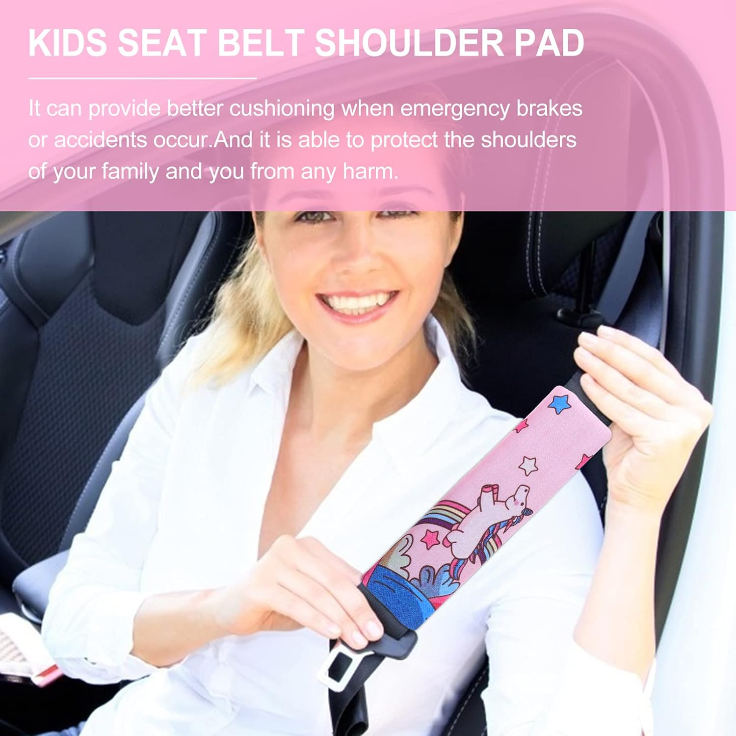 Jojofuny 2Pcs Kids Car Belt Pad Unicorn Car Cushions Car Seat Straps Shoulder Pad Car Covers Vehicle Shoulder Pads for Car Stroller image number 2