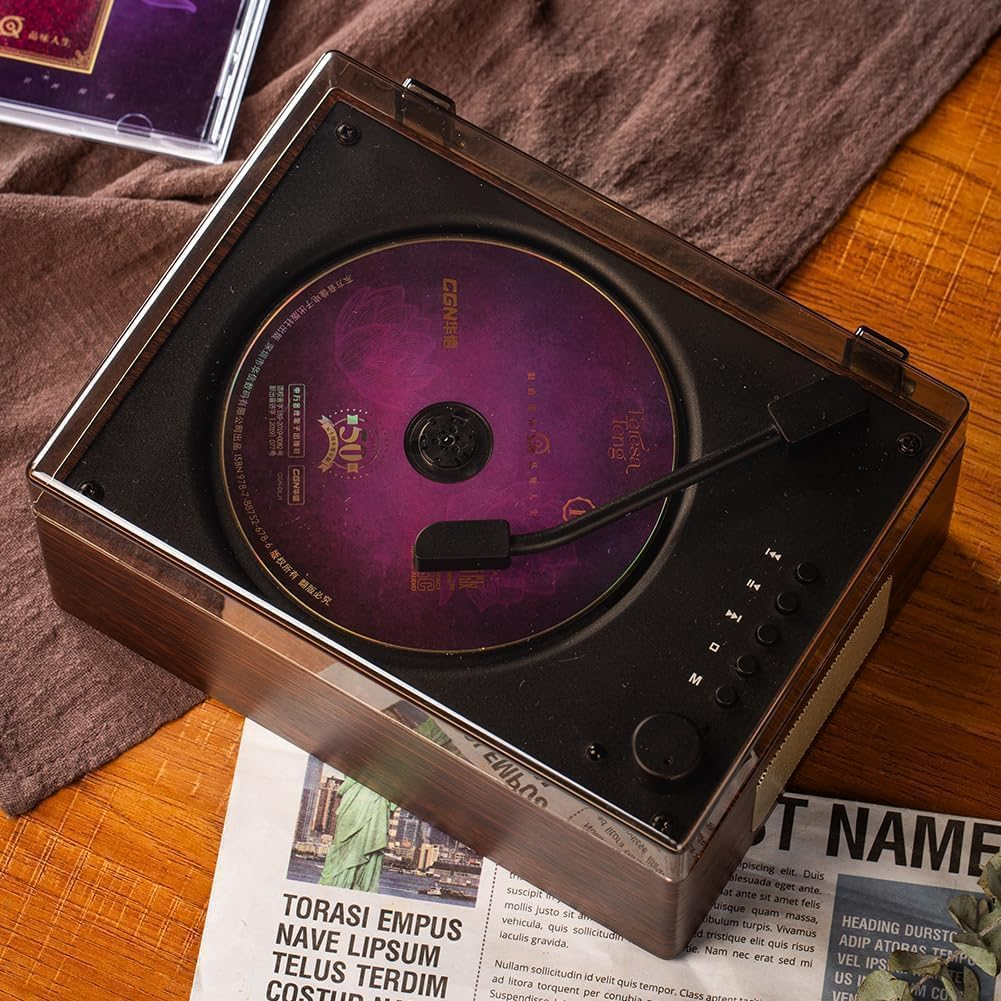 Retro Portable CD Player with Dual Hifi Speakers, Bluetooth 2000Mah Rechargeable Wood CD Music Players for Home image number 1