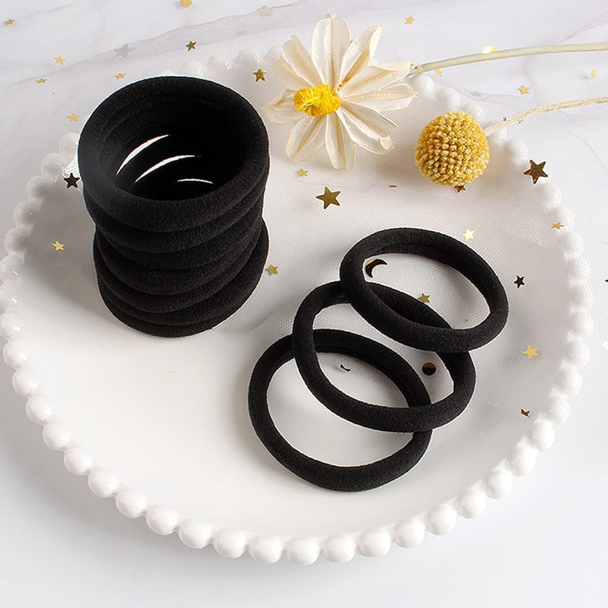 Pack of 50 Hair Bands Black Cotton Metal Free Elastic Hair Bobbles Thick for Women You Can Use the Hair Bands Hair Accessories image number 3