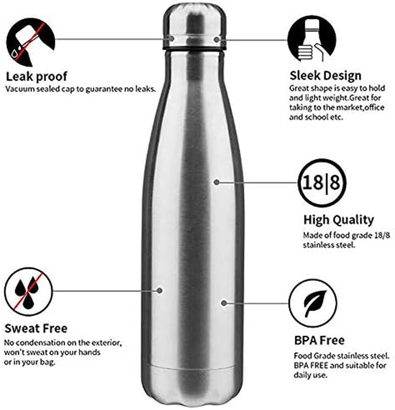 Gteller Double Wall 18/8 Stainless Steel Vacuum Cola Shape Bottle, Narrow Mouth Thermo Flask Keeping Warm and Cold 350Ml 500Ml 750Ml 1000Ml (1L)