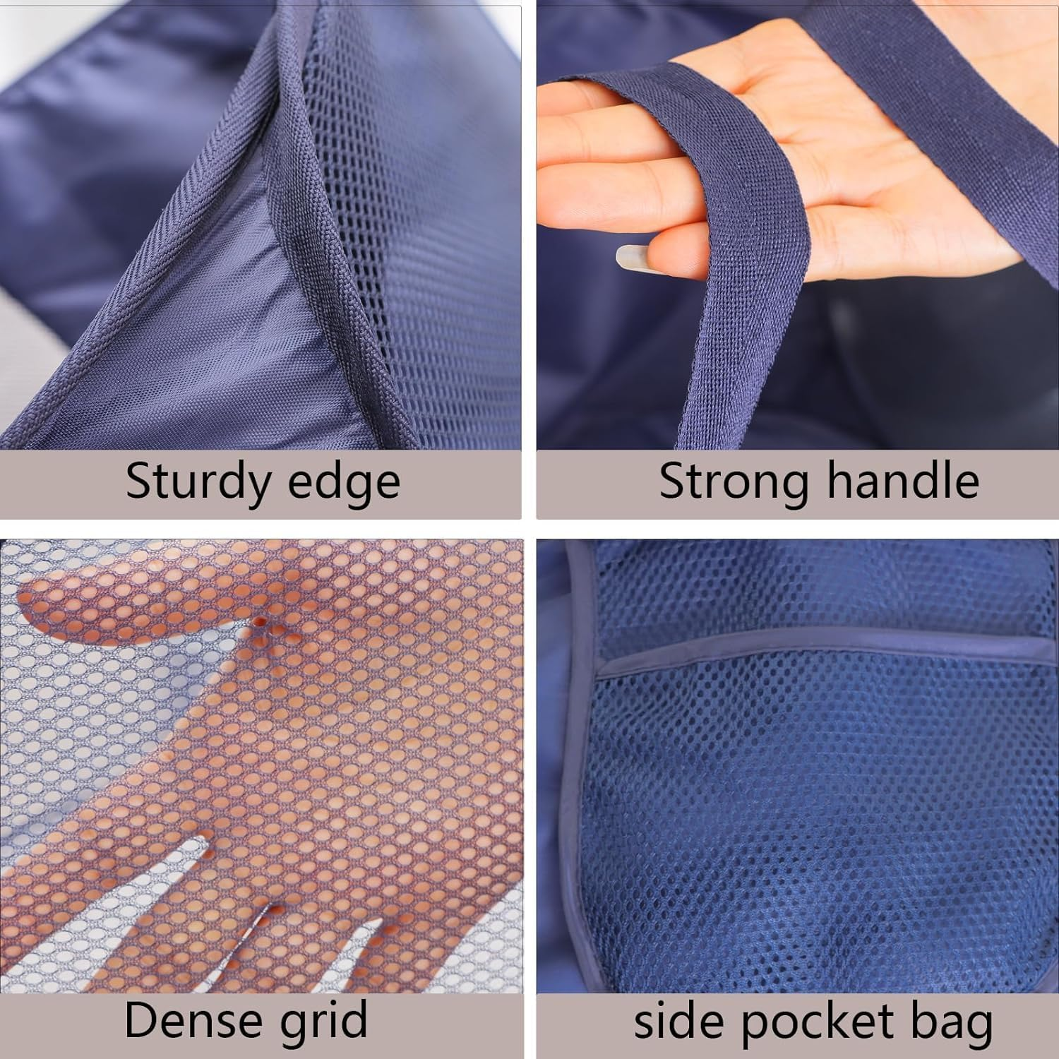 UESJKHOA 2Pack Pop-Up Collapsible Laundry Hamper - Foldable Mesh Laundry Baskets with Breathable Design,Easy to Store,Keep Clothes Fresh & Odor-Free for Home,Dorm,Travel (Horizontal Navy Blue Basket) - Grey image number 6