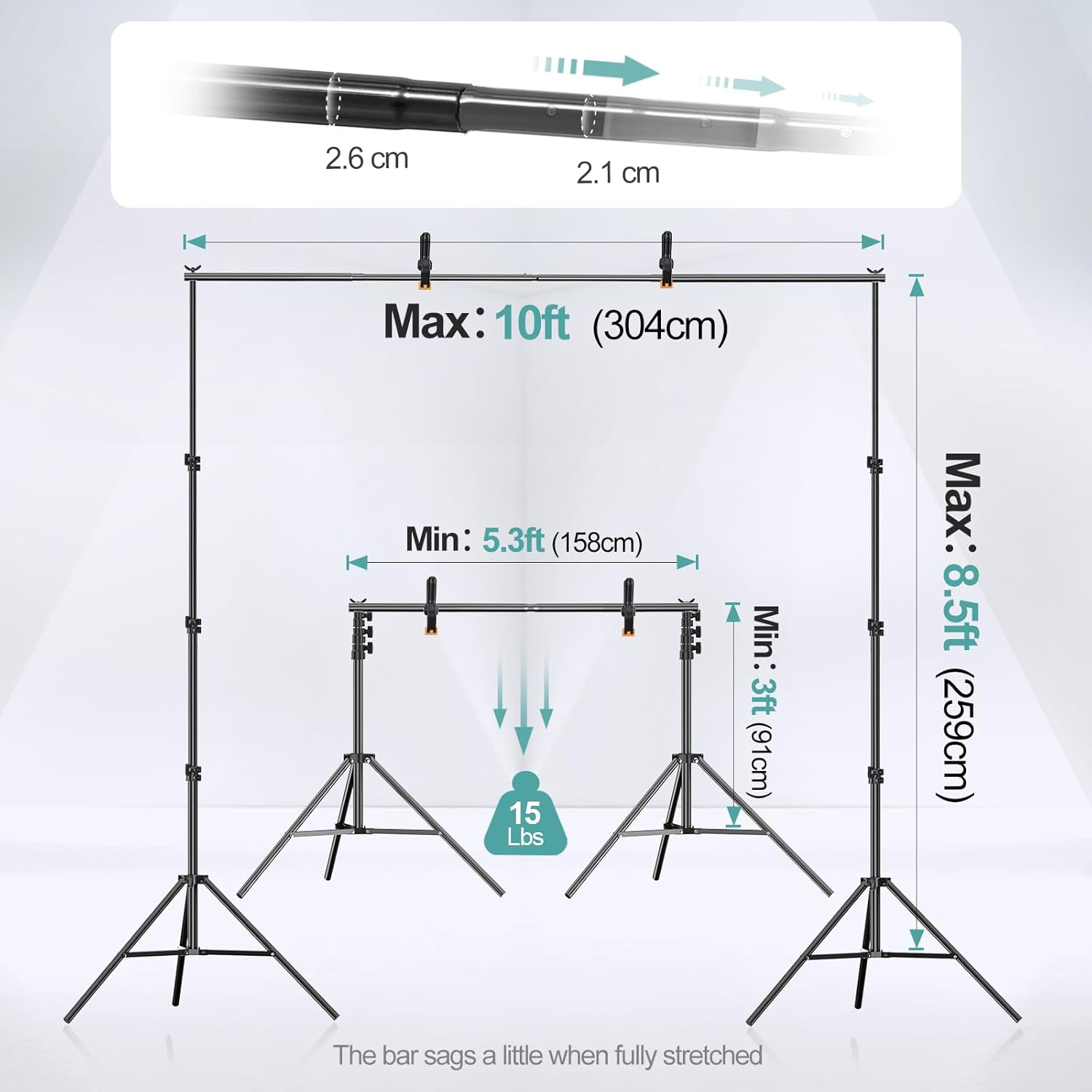 EMART Photo Backdrop Stand Kit 8.5X10Ft/2.6X3M Adjustable Photography Background Support System for Video Studio, Party Decoration, Back Drop Holder Frame image number 1
