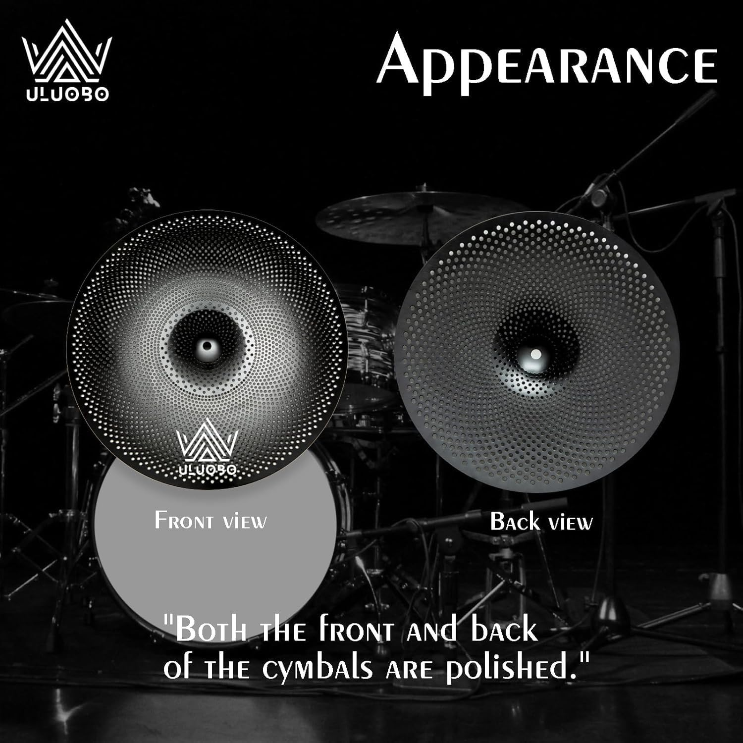ULUOBO 13 Inch Low Volume Hi Hat Cymbals Cymbal for Quiet Practice (Black, 2 Pieces) image number 3