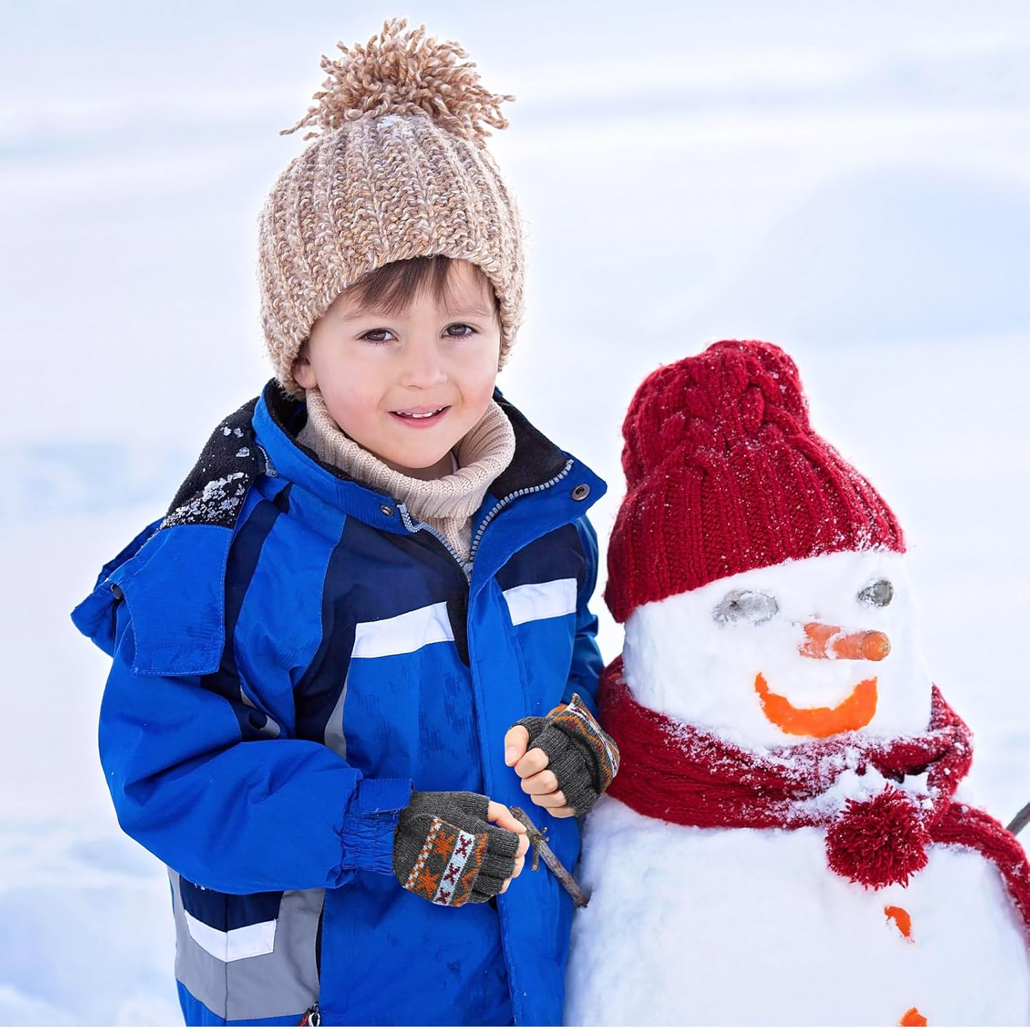 Handepo Kid Winter Gloves 3 Pair Convertible Warm Infant Gloves Flip Top Toddler Baby Clothes for Kids 2-6 Years - Black, Deep Gray, Deep Green image number 5