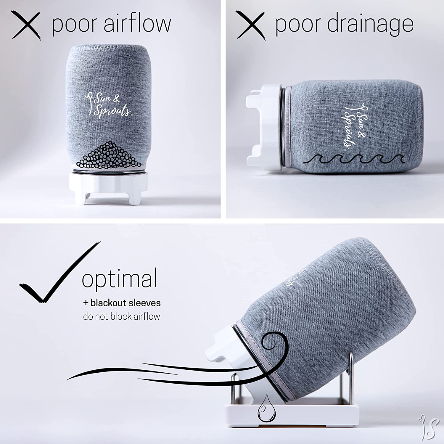 Sun & Sprouts Complete Sprouting Kit - 2 Large Wide-Mouth Mason Jars, Premium Screen Lids, Blackout Sleeves, Tray and Sprouter Stand - for Growing Broccoli, Mung Bean, Alfalfa Sprout from Seed image number 2