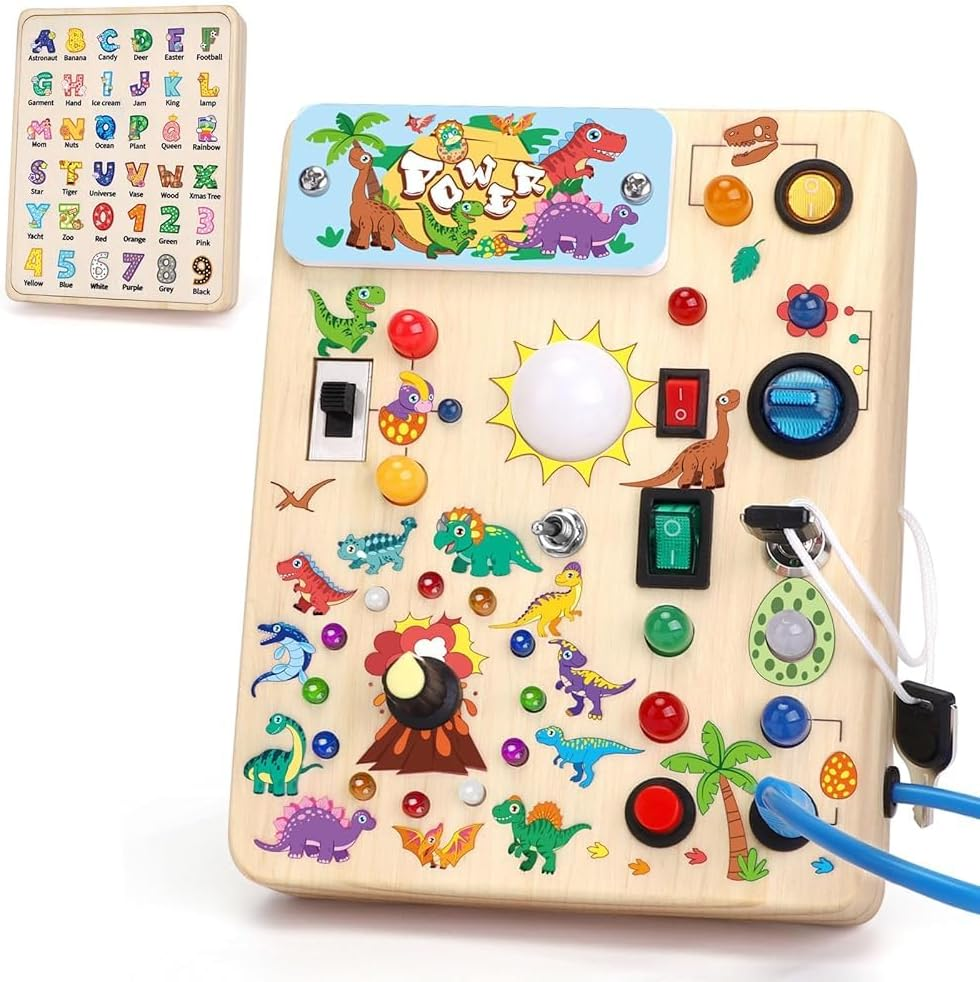 Busy Board 【Plus Version】 with 23 LED Light,Montessori Toys for 1+ Year Old,Sensory Toys for Fine Motor Skills, Gifts & Travel Toys F or Toddlers 1-3 image number 2