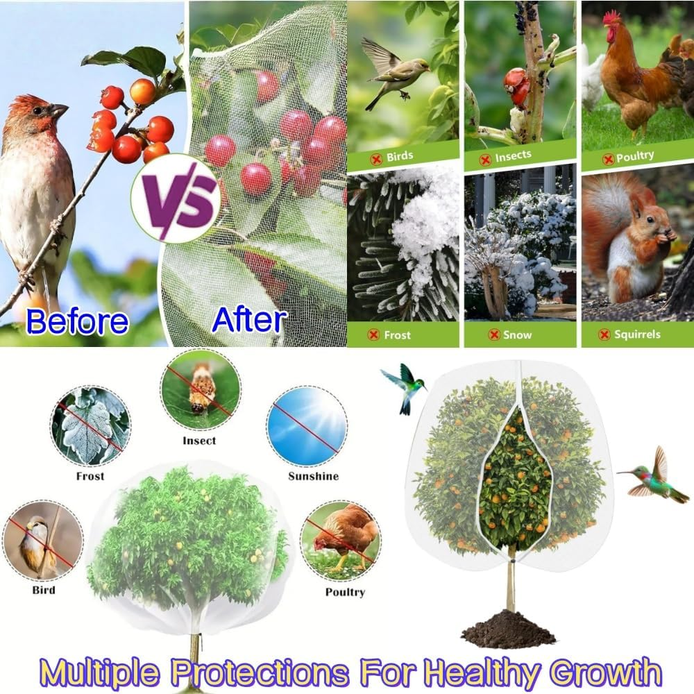 Fruit Tree Netting， Plant Cover with Drawstring | Lightweight Gnat-Proof Tree Netting for Outdoors, Patio, Backyard, Landscaping, Garden, Farm image number 2