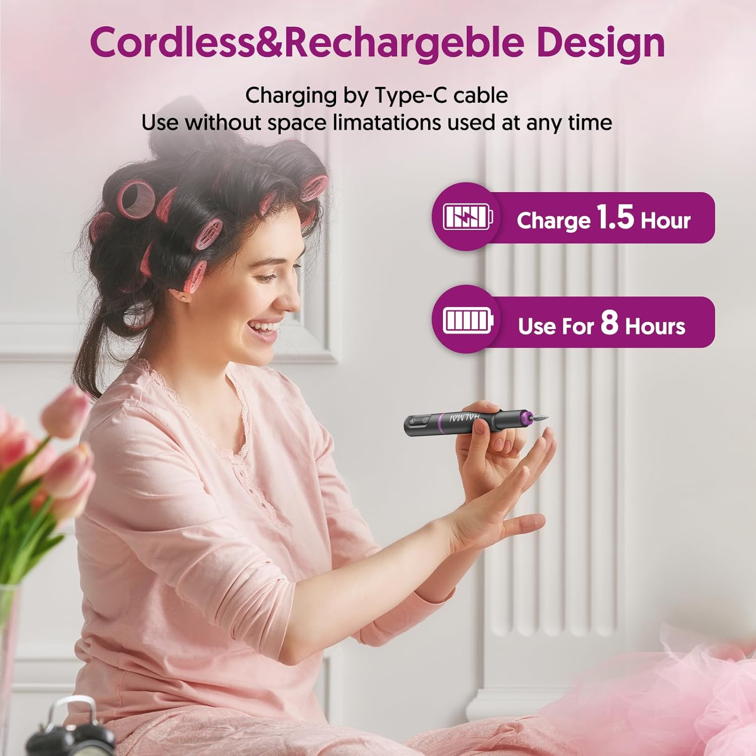 HALMAI Electric Nail Drill Machine, Cordless Portable Nail File Kit for Acrylic,Gel Nails, Rechargeable Professional Acrylic Manicure Pedicure Machine for Home with Max 20000 RPM (Basic-Dark Grey)