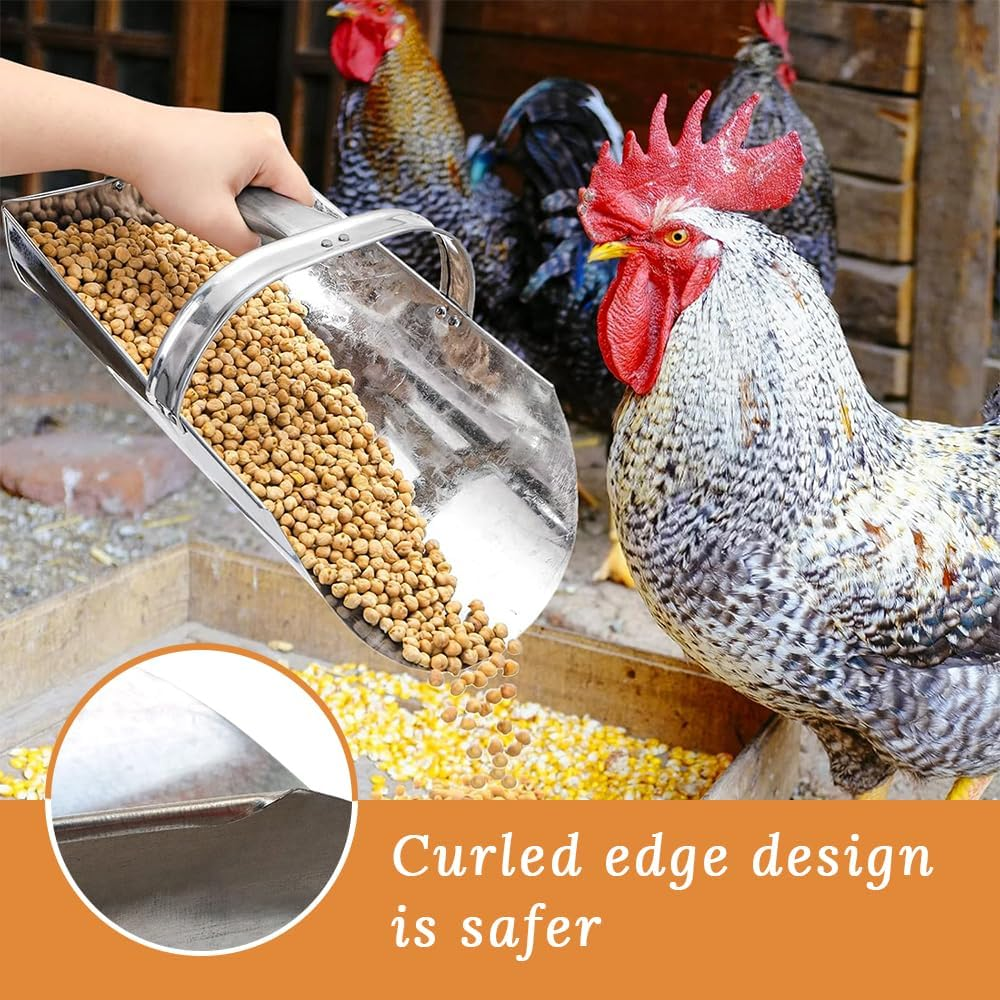 Two-Pack Metal Feed Shovel with Closed Handle for Comfortable Grip, Stainless Steel Livestock Feed Shovel Tool, Large Garden, Food, Farm Livestock, Homestead Farming Use