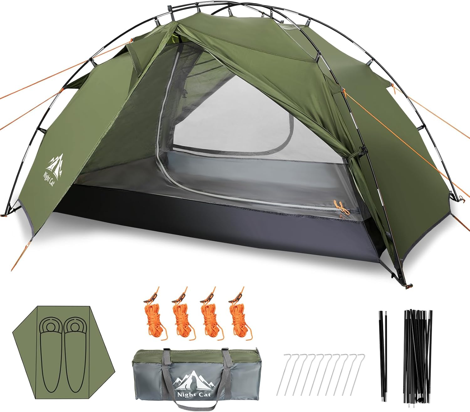 Night Cat Backpacking Tents 2 Persons Fast Setup Hiking Camp Tent with Foldable Pole Double Layers Two Doors Waterproof Lightweight Compact 7X4.4Ft