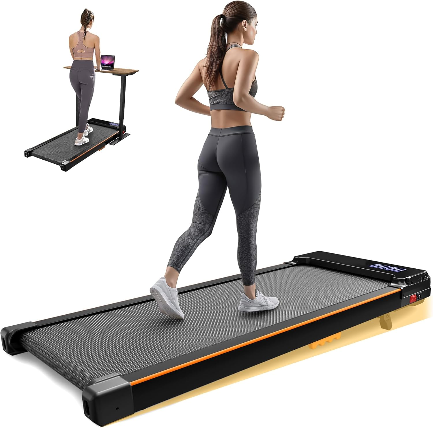 ACTFLAME Walking Pad under Desk, Portable Treadmill for Home and Office, 2 in 1 with Remote Control, 120KG Capacity, 2.5HP Compact with LED Display for Running