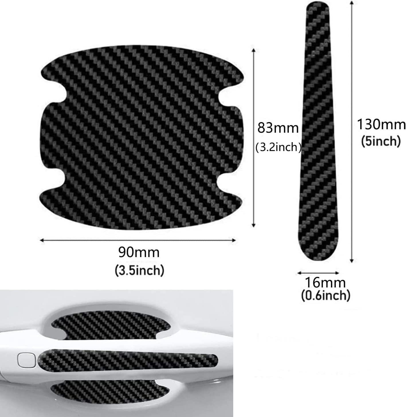 8PCS Door Handle Protector Stickers, Carbon Fiber Anti-Scratches Auto Door Handle Protective Film, Side Paint Cover Guard Stickers Fit for Most Car Handles image number 2