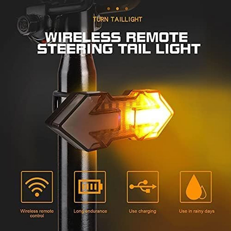 Bike Tail Light,Bright Bike Rear Light, USB Rechargeable LED Smart Turn Signal, Remote Control Bike Brake Light image number 2