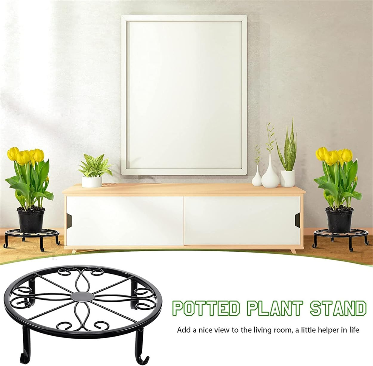 TOMVAES 4 Pack Metal Plant Stand, Heavy Duty Black Iron Potted Stand Holder, Indoor Outdoor Plant Holder Support Rack for Planter Flowerpot Patio Garden image number 1