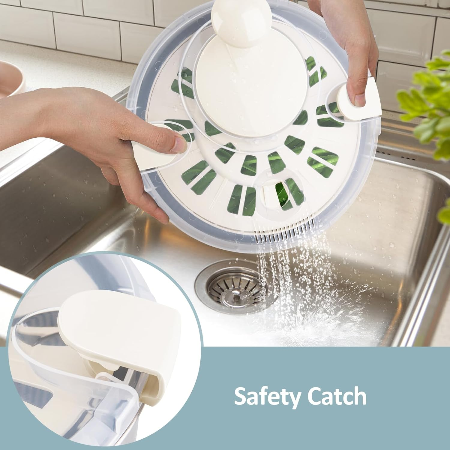 RAINBEAN Salad Spinner Stainless Steel Large, Multi-Use Lettuce Spinner Wash Spin and Dry Fruits and Vegetables with Drain Bowl Colander Spinner (5 Qt) image number 4