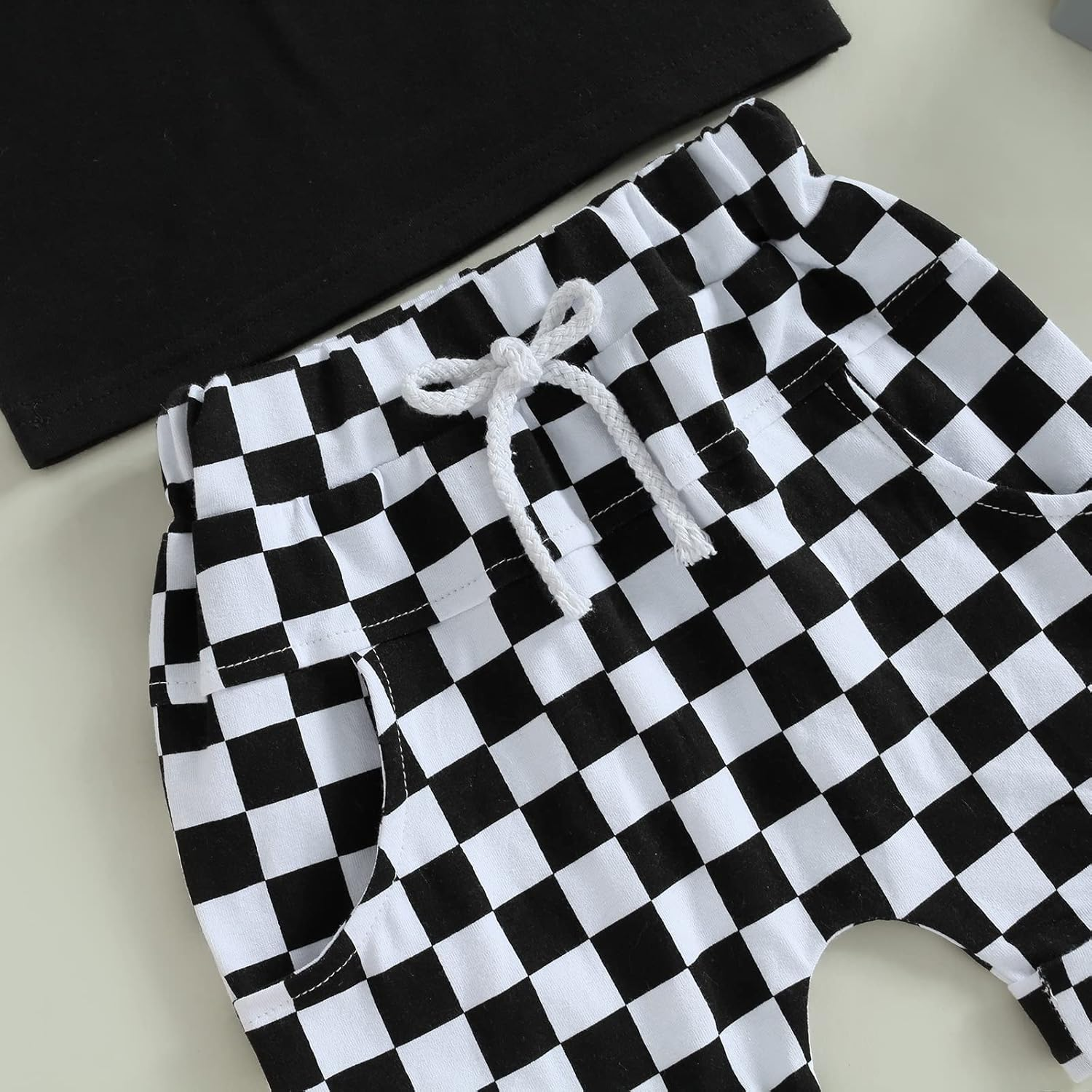 Karuedoo Baby Boy Girl Summer Outfits Checkered Plaid Short Sleeve T-Shirt Top Shorts Set Trendy Toddler Checkerboard Outfit image number 2