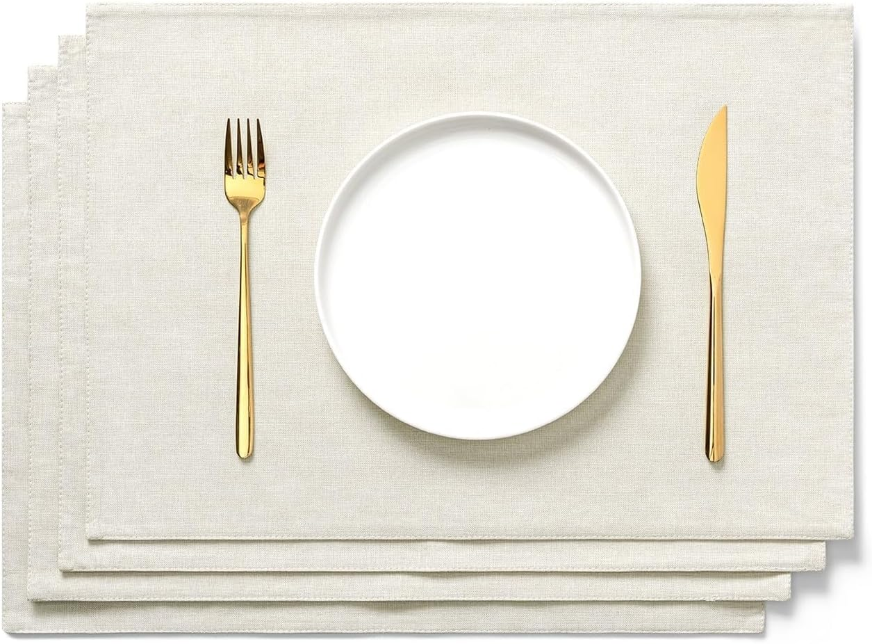 AOKSUNOVA Cloth Placemats Set of 4 Farmhouse Linen Table Mats for Dining Table Turquoise