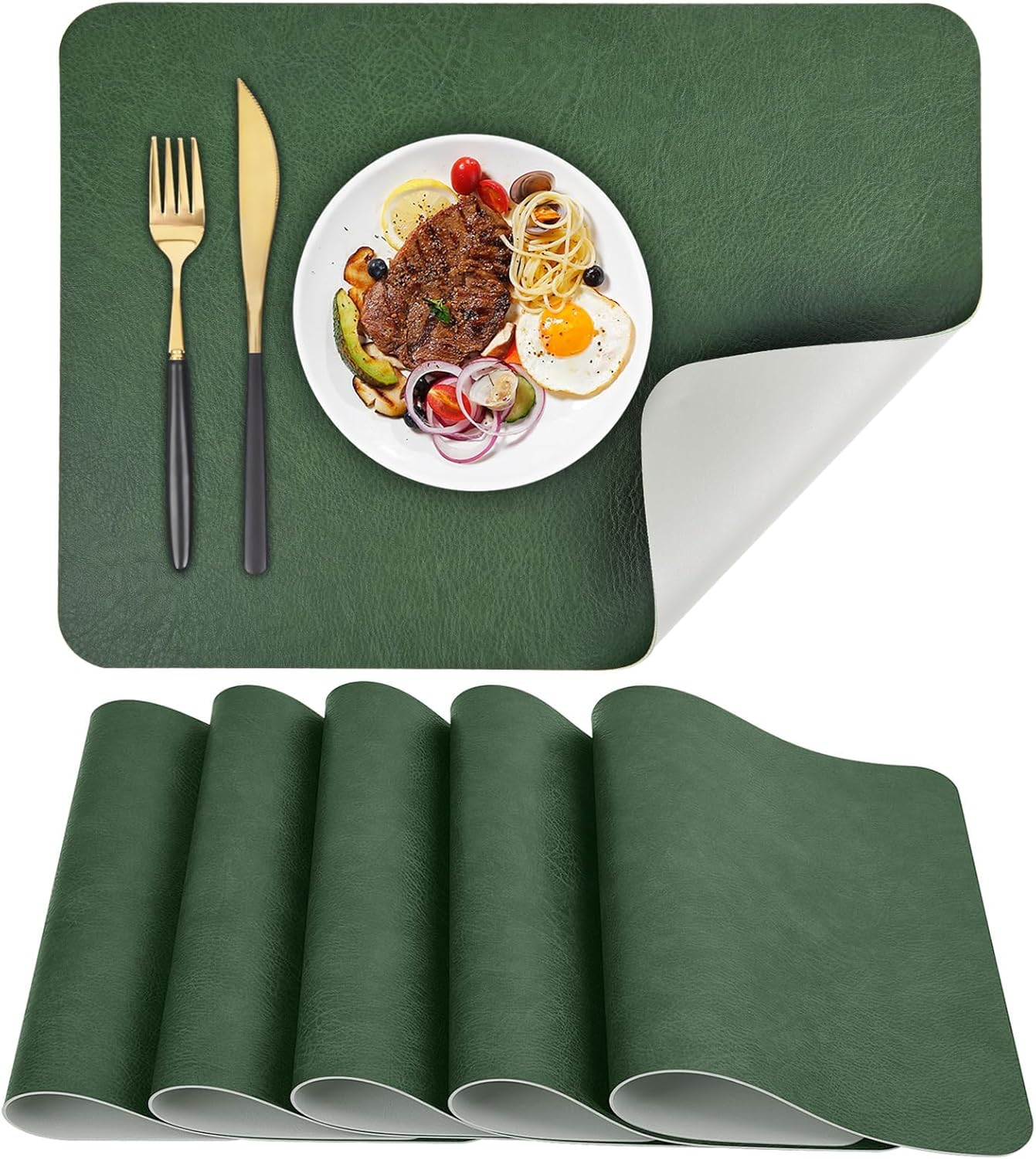 Faux Leather Placemats Set of 6 Table Mats 44.5 * 30Cm Heat Resistant Reversible Place Mats, Waterproof Wipeable Dining Table Place Mats for Home Party Outdoor (Grey)
