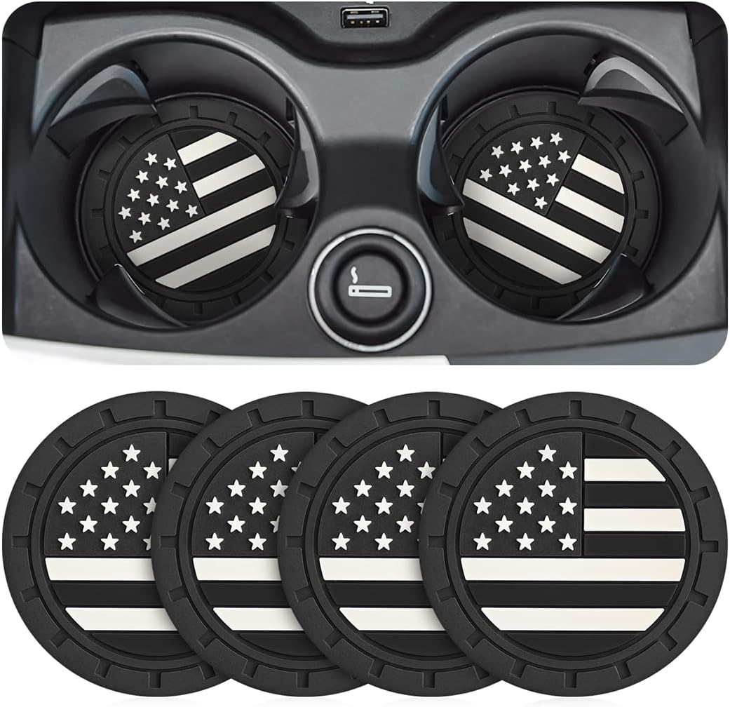 AUCELI 4 Pack Car Cup Holder Coasters, Colored American Flag US Flag Insert Car Cup Coaster, 2.75 Inch anti Slip Shockproof Embedded Drink Mat, Vehicle Interior Decor Accessories