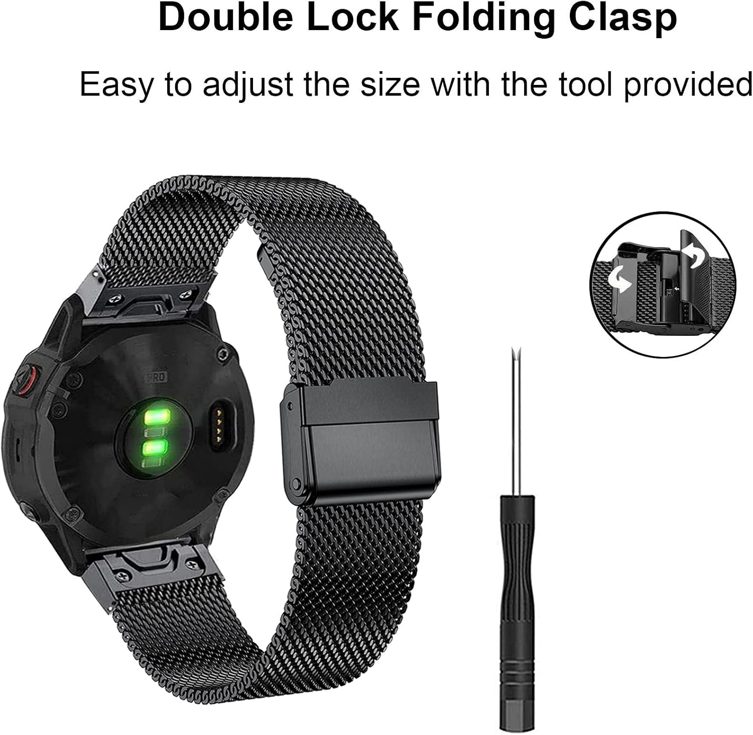 Eanwireless for Fenix 7X/6X/5X Bands Replacement, Easy Fit Stainless Steel Metal Wristband Strap Compatible for Fenix 6X Pro/Fenix 5X Plus/Descent Mk2/Fenix3/Fenix 3 HR Smartwatches image number 2