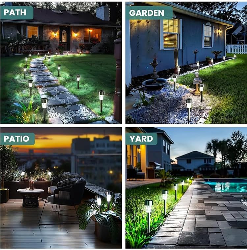 12Pcs Solar Outdoor Stainless Steel Lawn Lights, Waterproof Solar Garden Decorative Lights, Stainless Steel LED Landscape Path Lights Solar Powered, Courtyard, Walkway Backyard Driveway Lawn LED image number 3