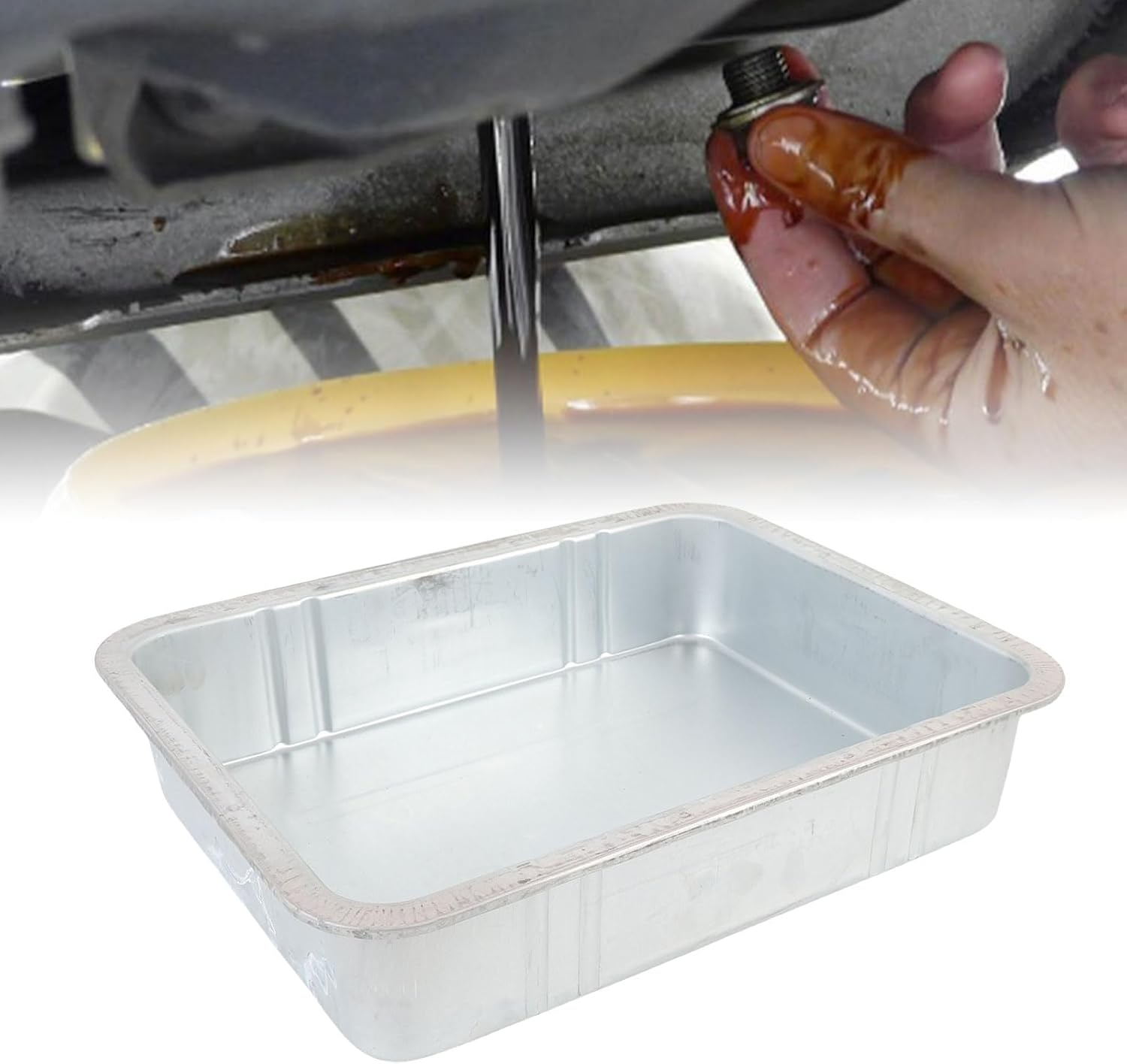 Steel Oil Drain Pan, Made from Galvanized Steel Steel Oil Drip Pan, Rustt Resistant Large Drip Tray Oil Catch Pan Replacement for Automotive and Motorcycle Maintenance (8L) image number 6