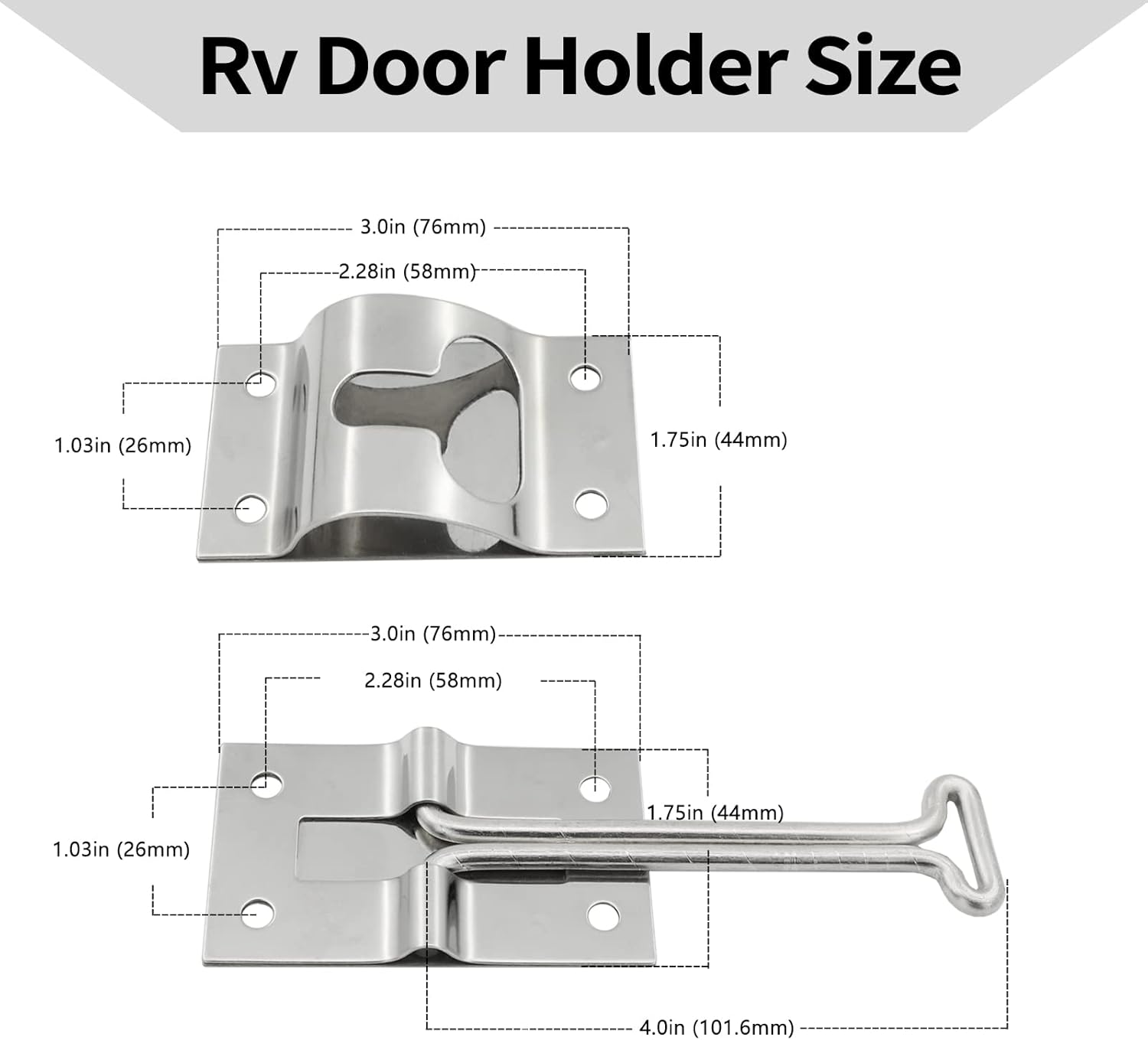 ESUDNT Stainless Steel Rv Door Holder Latch Catch for Trailer,Camper,Cargo,Truck(2 Pack, 4 Inch, Come with Screws)