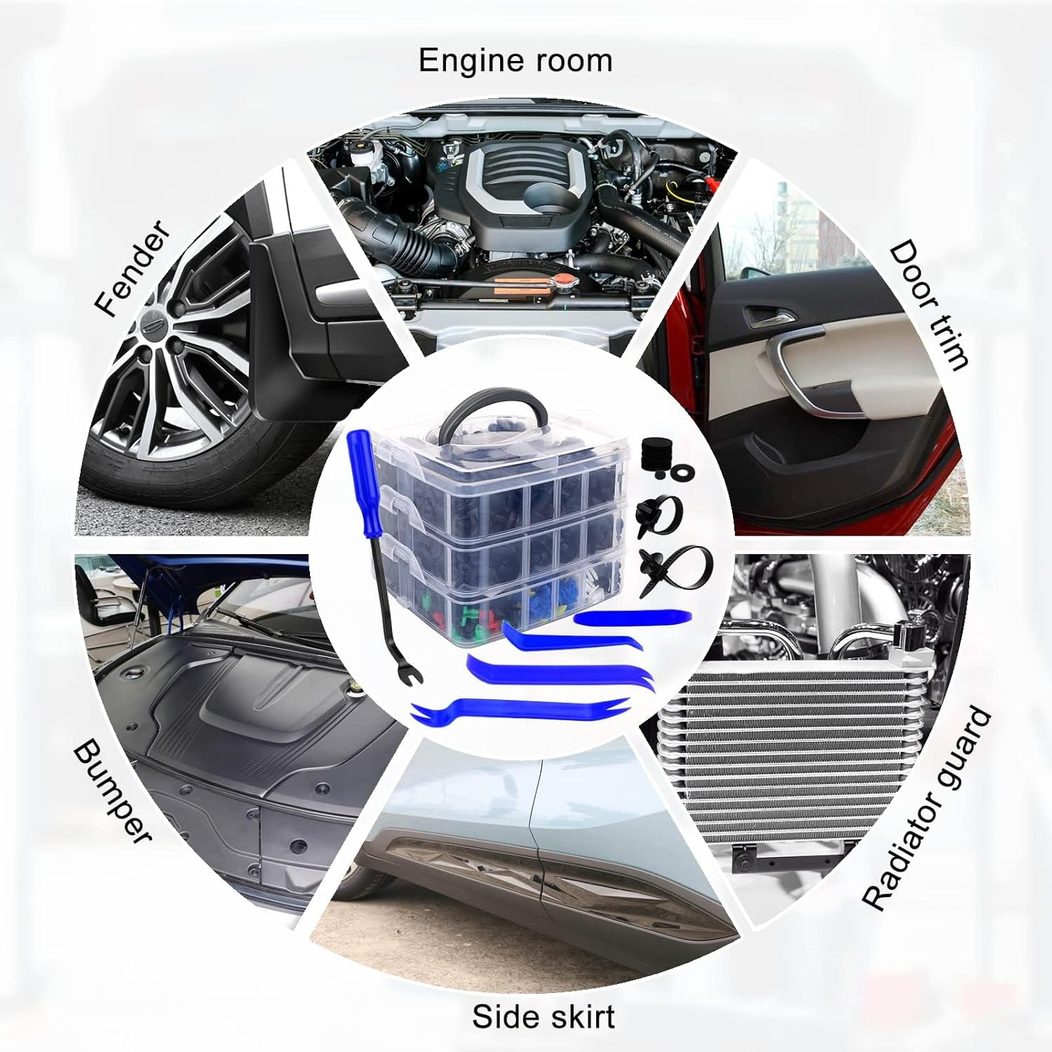 1365Pcs Car Push Retainer Clips Body Clips Plastic Fasteners Kit Fender Rivet Clips 44 Most Popular Sizes Nylon Auto Push Pin Rivets Set for Toyota GM Ford Honda Acura Chrysler,Blue image number 1