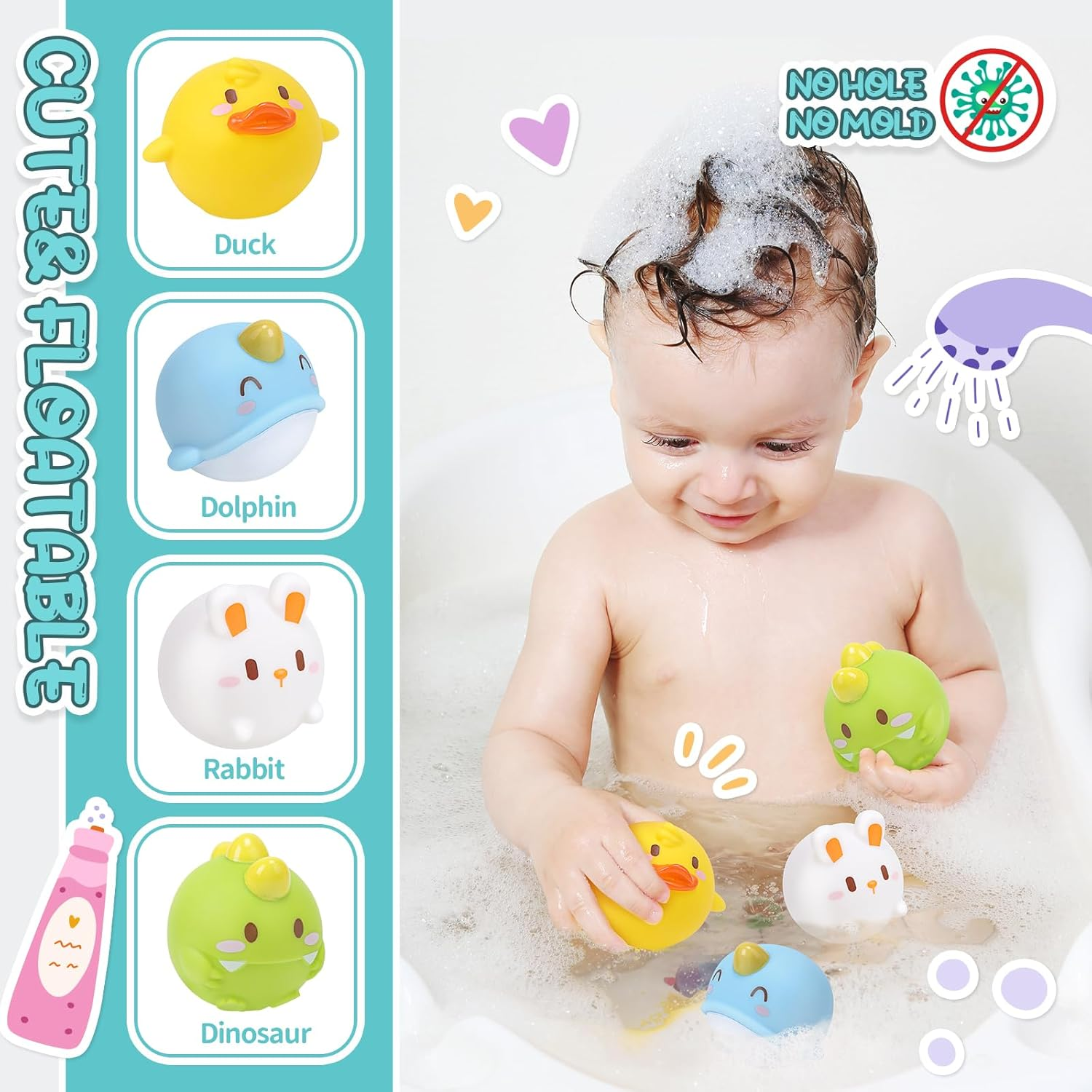 CUTE STONE Baby Bath Toys, Bathtub Toy W/ Water Slide Building Track, No Hole Floating Squirting Toys, Duck Fishing Net Game, Toddler Shower Toys, Water& Pool Toys, Educational Gifts for Boys Girls image number 5