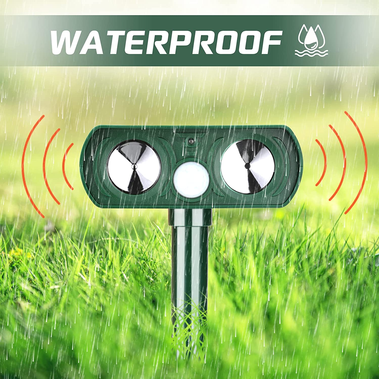 Lubatis 2 Pack Animal Repellent Outdoor Solar Animal Repeller Ultrasonic Pest Repeller Deterrent to Keep Rat, Squirrel, Deer, Raccoon, Skunk, Rabbit, Dog, Cat Away image number 1