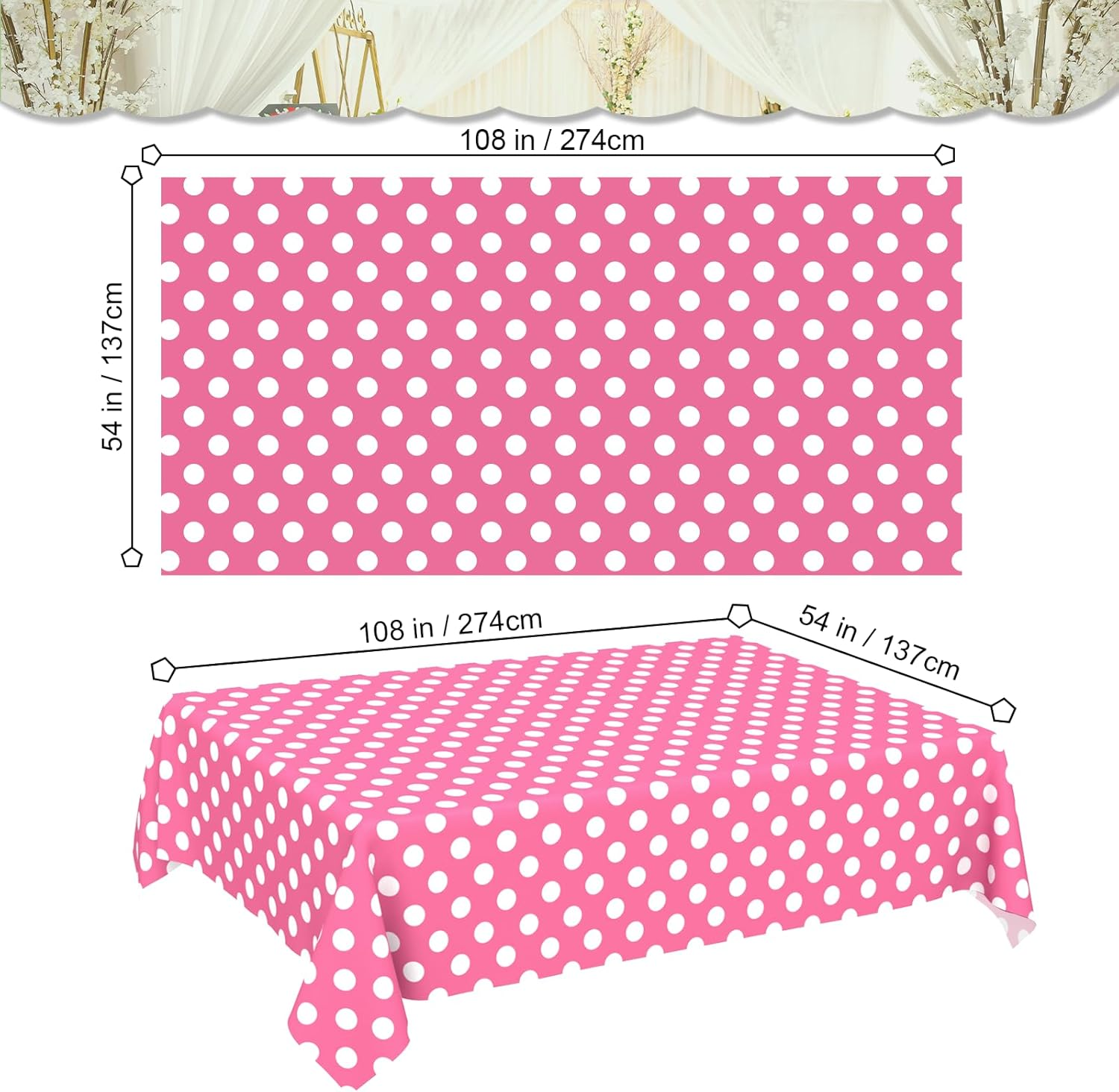 4 Pcs Minnie Mouse Table Cloth, Pink Polka Dot Plastic Rectangular Table Cover, 54 X 108 In, Disposable, Perfect for Parties, Picnics, Birthdays