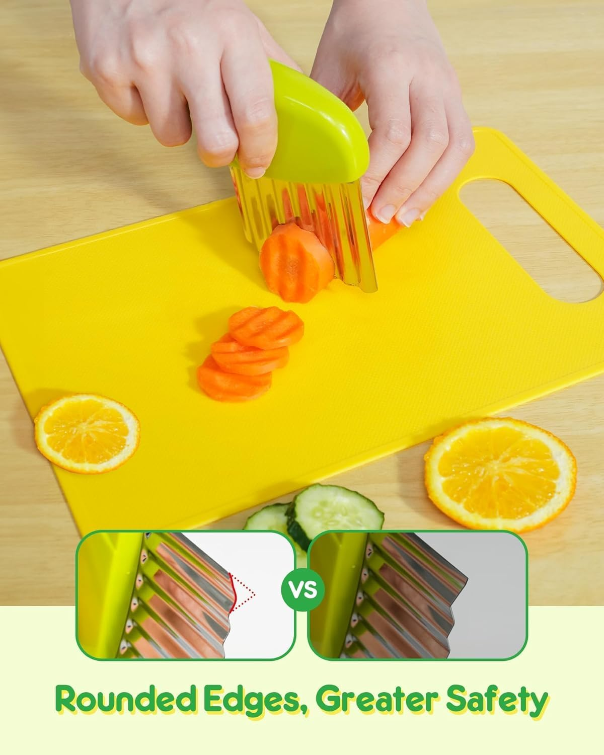 Kids Kitchen Knife, 7 Pcs Kids Knife Set Include Serrated Edges Plastic Toddler Chef Knife, Crinkle Cutter, Sandwich Cutter, Y Peeler, Cutting Board, Perfect for Toddlers Gifts for Boys and Girls image number 2