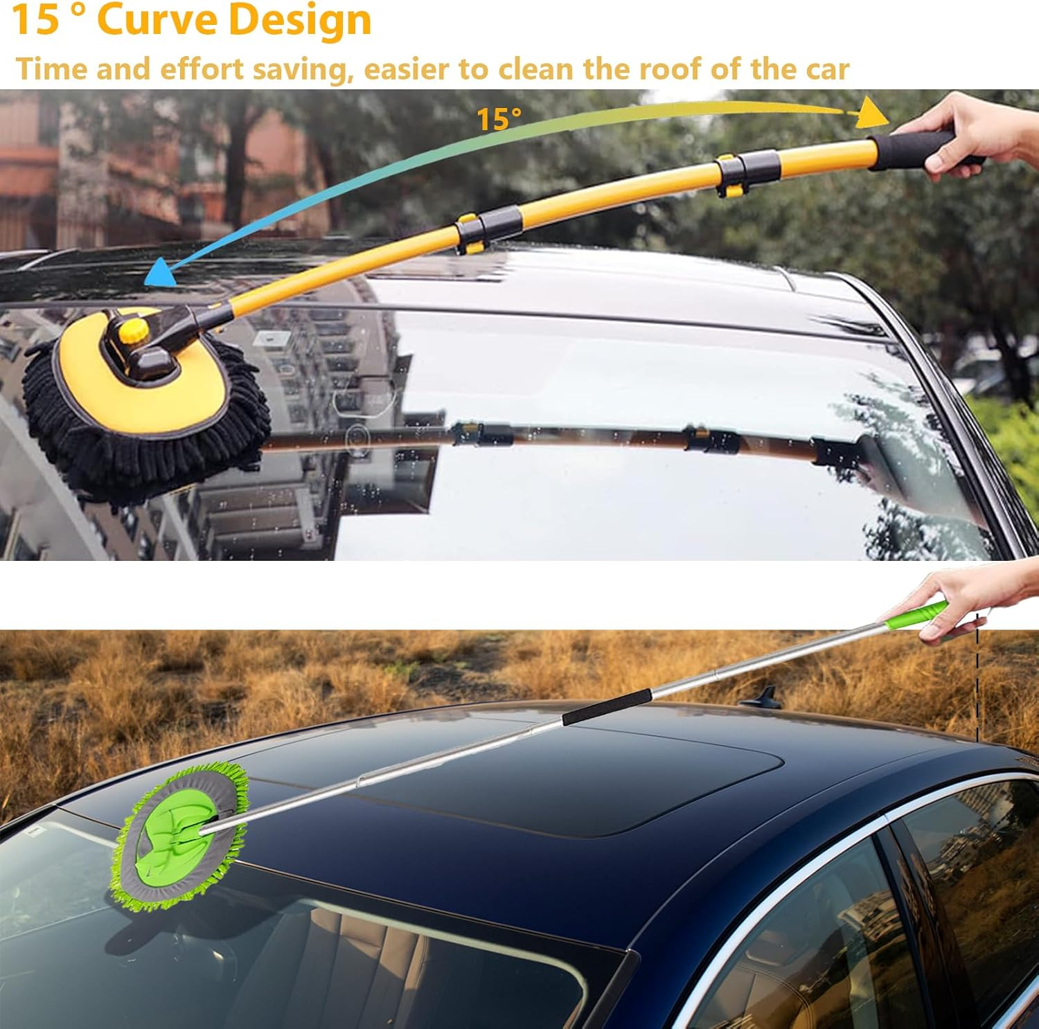 Car Wash Brush with Long Handle,43" Aluminum Alloy Telescopic Microfiber Cleaning Tools,Car Wash Kit for Washing Caravan Van Truck Boat Exterior Interior Duster Cleaning Supplies Scratch Free ﻿