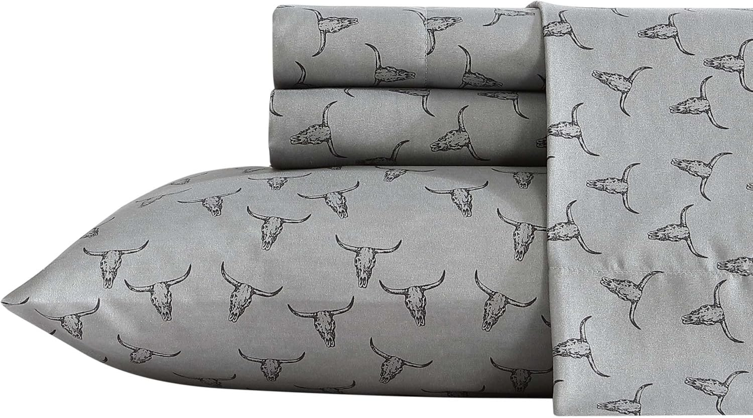 Wrangler - Twin Sheet Set, Silky & Lightweight Bedding Set, Western Home Decor, Oeko-Tex Certified (Steer Skulls Grey, Twin) image number 5