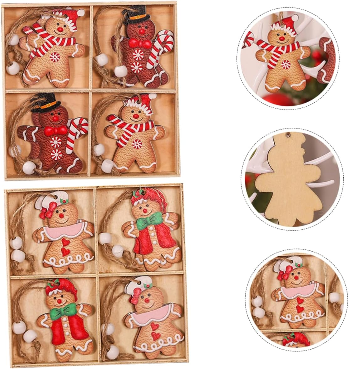 2 Boxes Gingerbread Man Wooden Hanging Ornament Xmas Tree Decor Cartoon Couple Doll Pendant for Window Party Decoration Lightweight image number 1