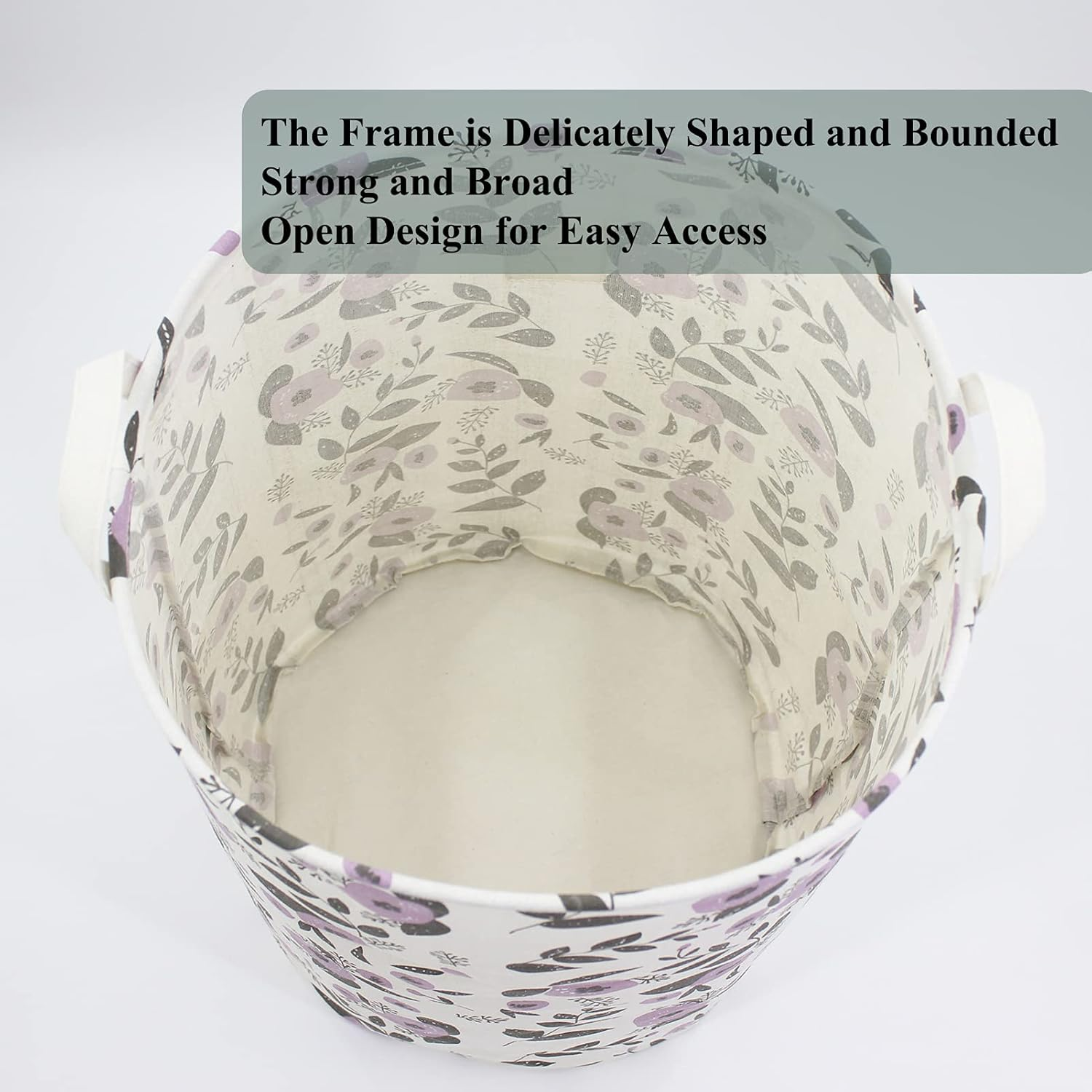 Mziart Collapsible Laundry Basket, Floral Printing Large Laundry Hamper for Baby Girls Kids Toys Clothes Organizer Foldable Storage Bin Waterproof Canvas Nursery Storage Basket with Handles (Purple) - Purple image number 3