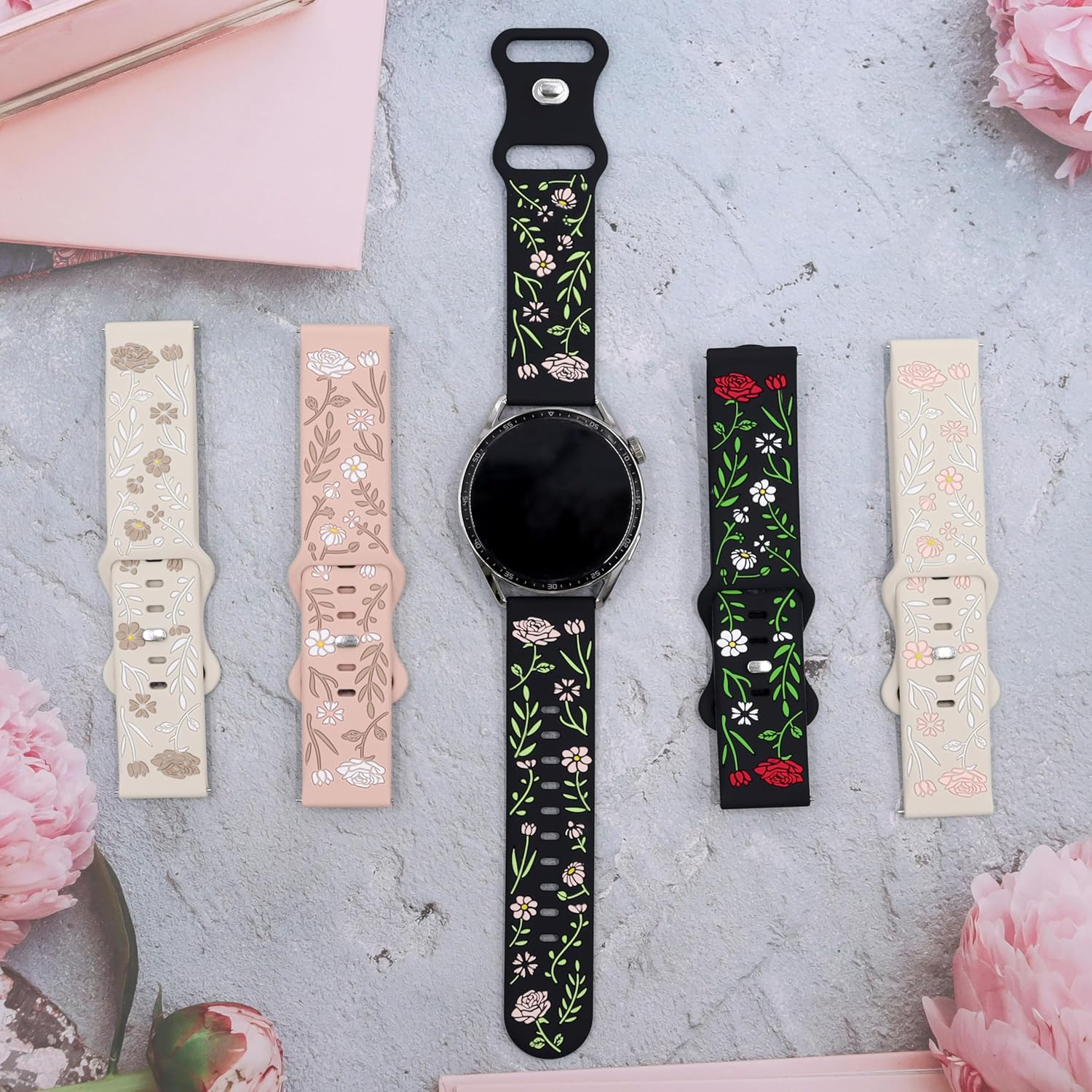 FYISWHO Rose Silicone Replacement Strap for Polar Vantage M3/M2/M/V3/V2 Shift/Grit X2 Pro/X/X Pro, 22 Mm Sports Wristbands, Watch Strap, Bracelet for OPPO Watch X/Watch 2/2R - Pink-White image number 3