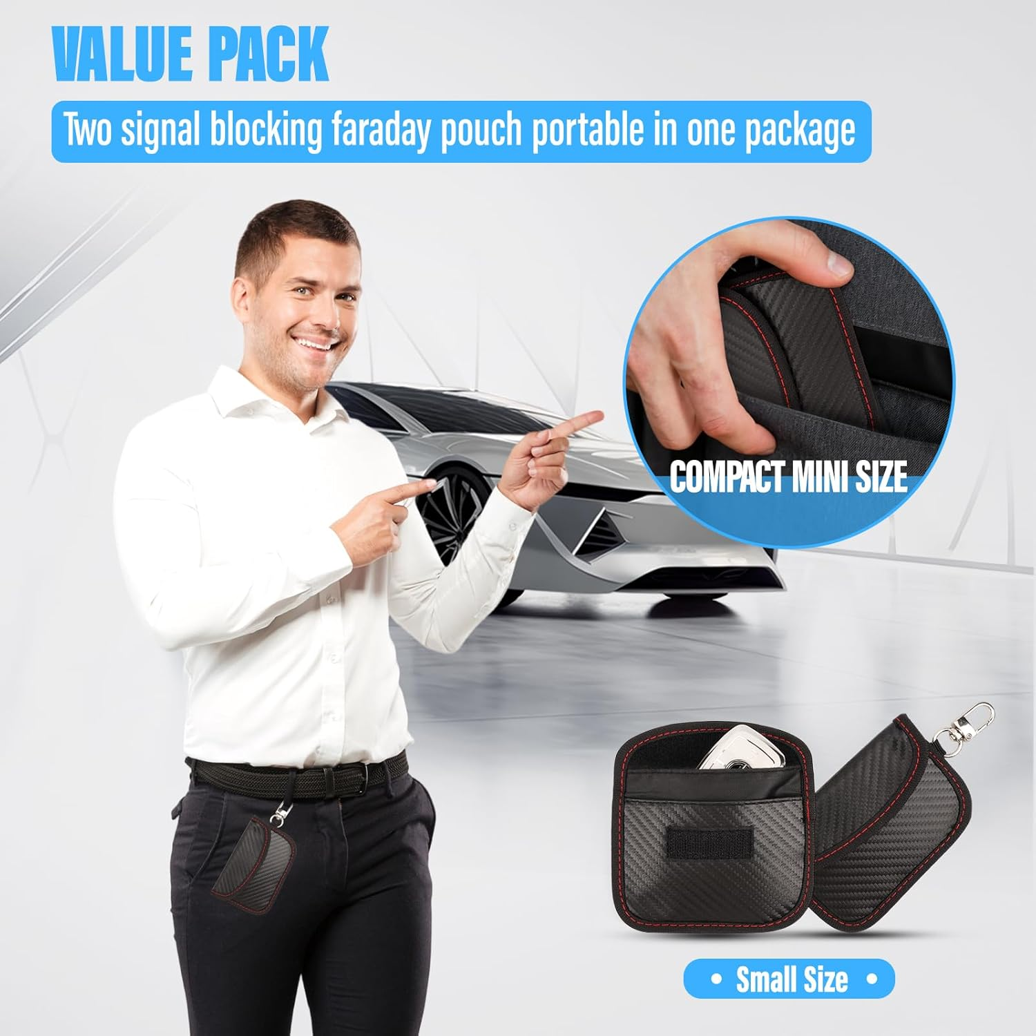 2 Pack Faraday Pouch for Car Keys, Faraday Bag, Car RFID Signal Blocking Holder, Key Fob Protector, Anti-Theft Key Fob Case with Carbon Fiber Material (Horizontal) image number 6