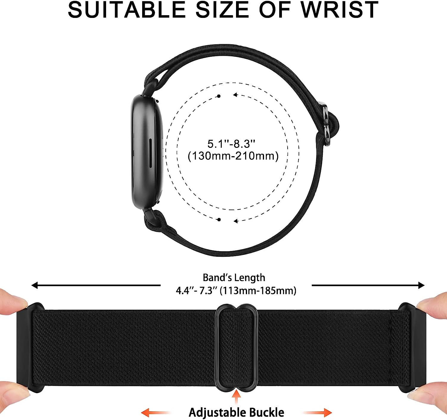 Elastic Solo Loop for Fitbit Versa 4 Band & Sense 2 Band Women/Men, Soft Stretchy Loop Adjustable Sport Replacement Wristbands for Fitbit Sense/Sense 2/Versa 3/4