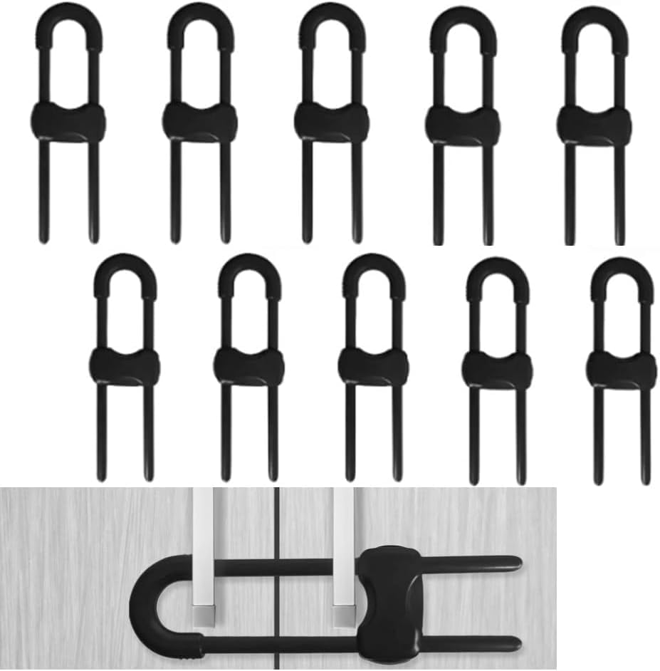 Sliding Cabinet Lock,10 Pack Child Safety Locks Cabinet Locks Baby Safety Locks,For Knob Handle on Doors Cabinets Drawers Dressers Fridge Cupboard Closet（Black） image number 2