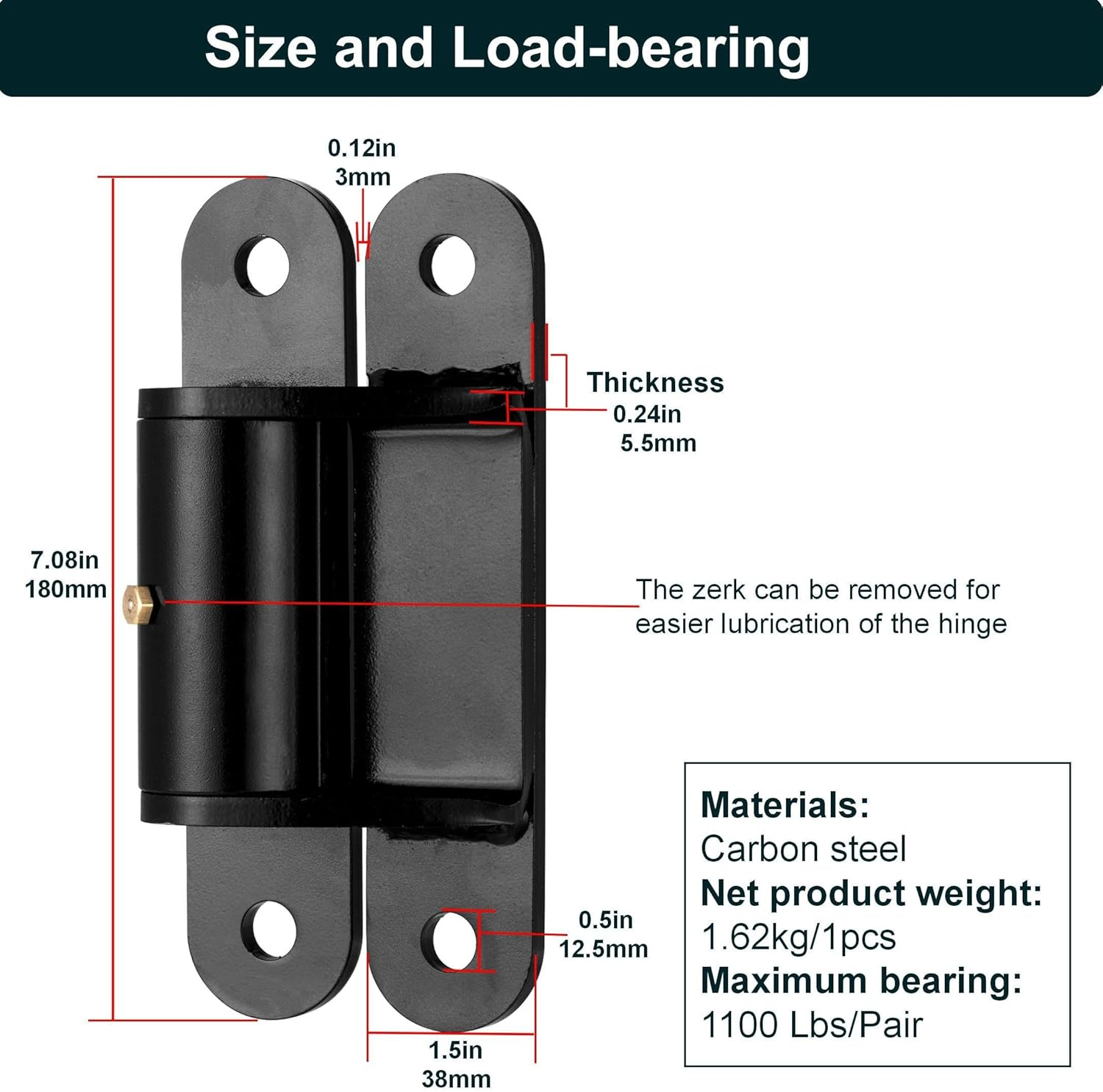 Heavy Duty Gate Hinges for Large Heavy Wooden or Metal Gates.7''Gate Hinge Can Opens 180&deg;,Face Mount Bolt on or Weld on Gate within 1100 Lbs, Heavy Duty Hinge with Roller Bearings,2 Pack image number 2